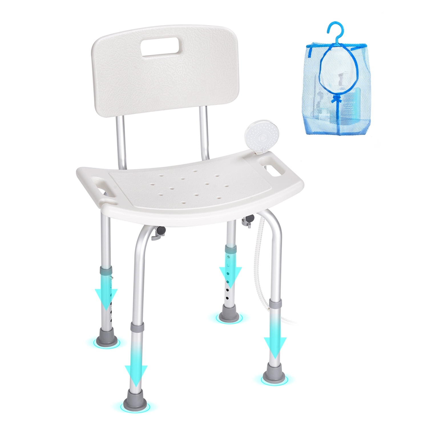 VEVOR 350 lbs Shower Chair, Shower Seat with Back, Adjustable Height Shower Stool, Shower Chair for Inside Shower Bathtub, Non-slip Bathroom Bench
