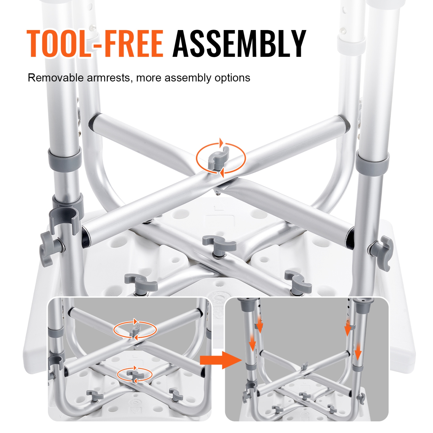 VEVOR 500 lbs Shower Chair for Inside Shower, Adjustable Height Shower Stool with Crossbar Support, Shower Seat for Shower Tub, Non-Slip Bench