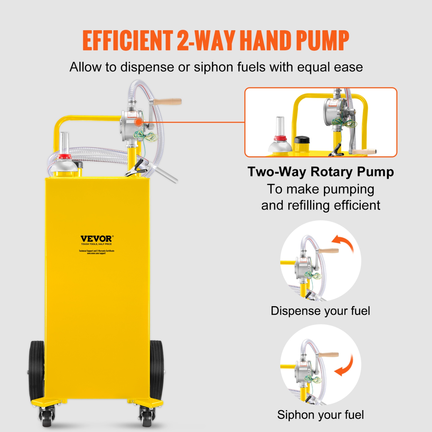 VEVOR 30 Gallon Fuel Caddy, Gas Storage Tank & 4 Wheels, with Manuel Transfer Pump, Gasoline Diesel Fuel Container for Cars, Lawn Mowers, ATVs,