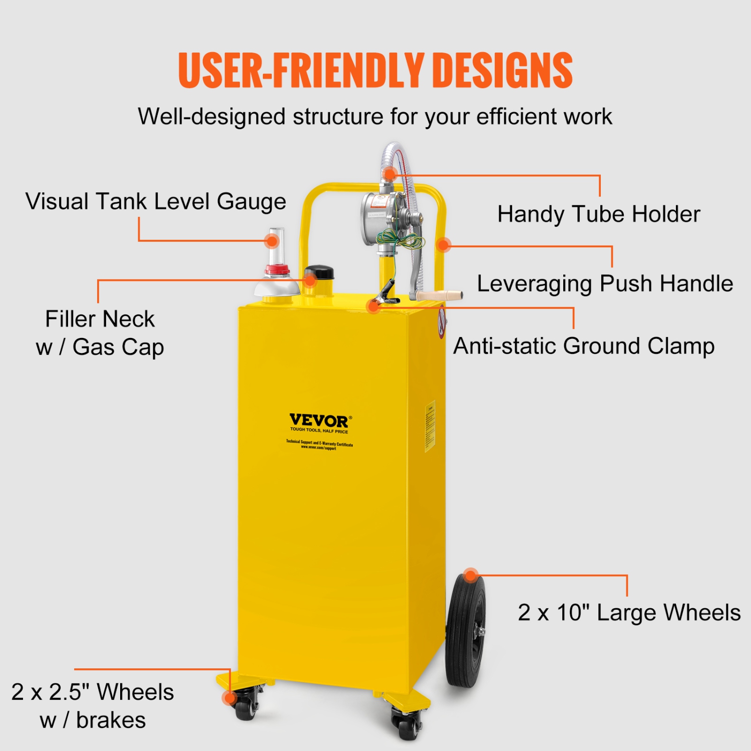VEVOR 30 Gallon Fuel Caddy, Gas Storage Tank & 4 Wheels, with Manuel Transfer Pump, Gasoline Diesel Fuel Container for Cars, Lawn Mowers, ATVs,