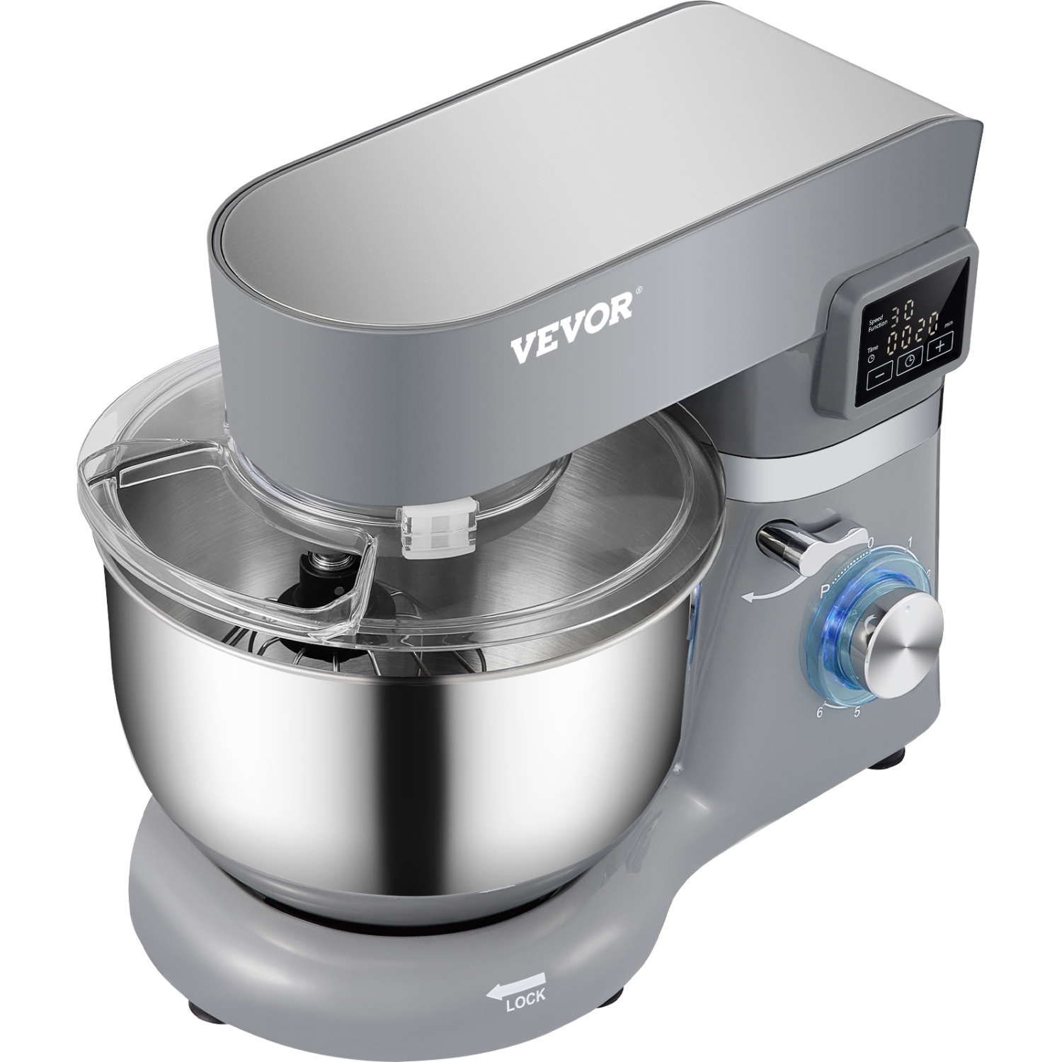VEVOR 660W Stand Mixer, Electric Dough Mixer with 6 Speeds LCD Screen Timing, Tilt-Head Food Mixer with 5.8 Qt Stainless Steel Bowl, Dough Hook,