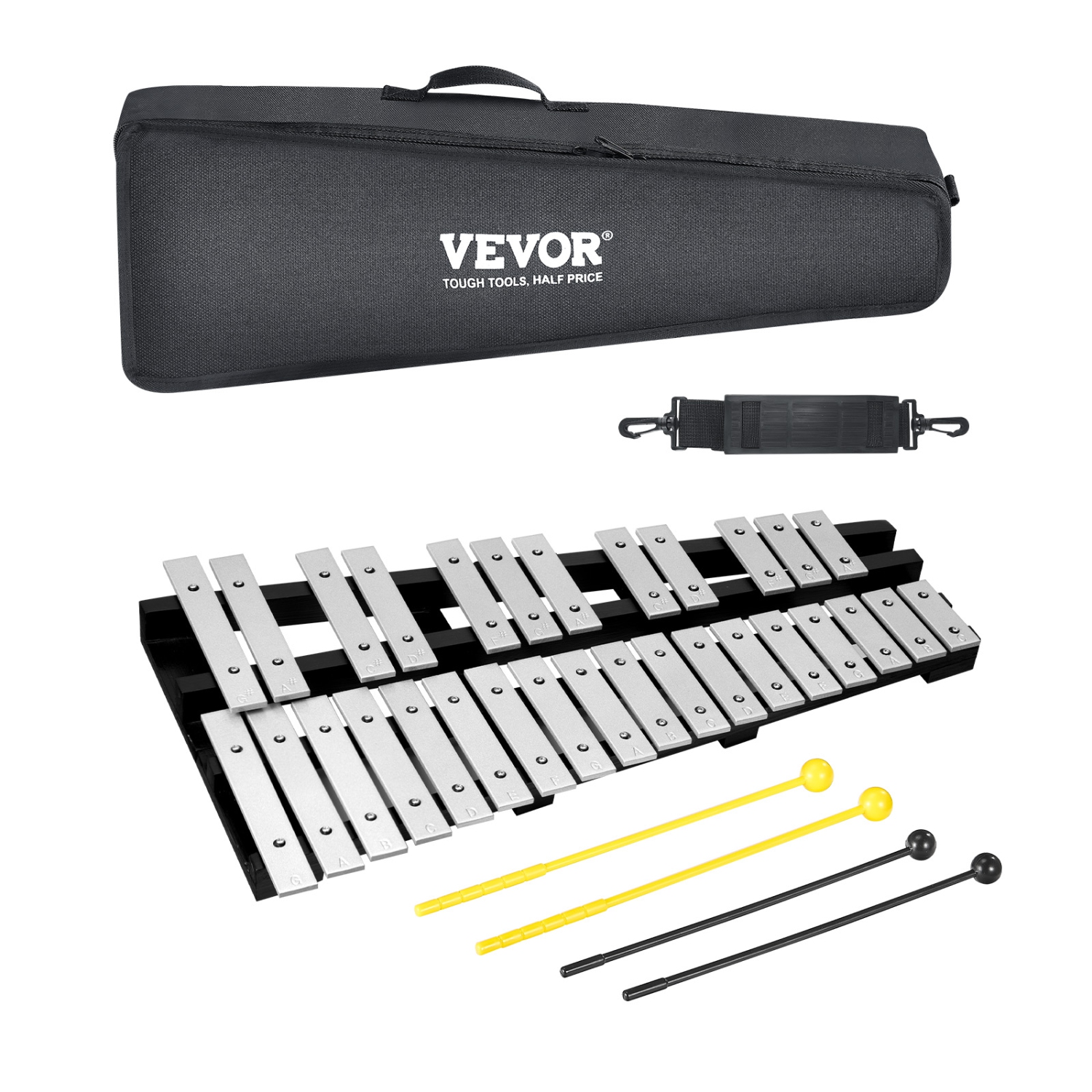 VEVOR 30 Note Glockenspiel Xylophone Bell Kit, Percussion Instrument with Mallets, Drum Sticks and Carrying Bag, Professional Glockenspiel Xylophone