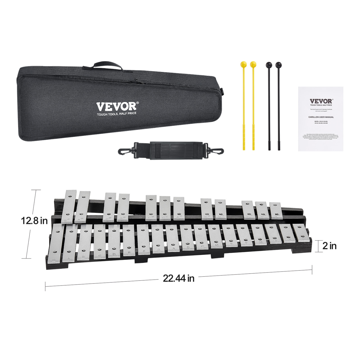 VEVOR 30 Note Glockenspiel Xylophone Bell Kit, Percussion Instrument with Mallets, Drum Sticks and Carrying Bag, Professional Glockenspiel Xylophone
