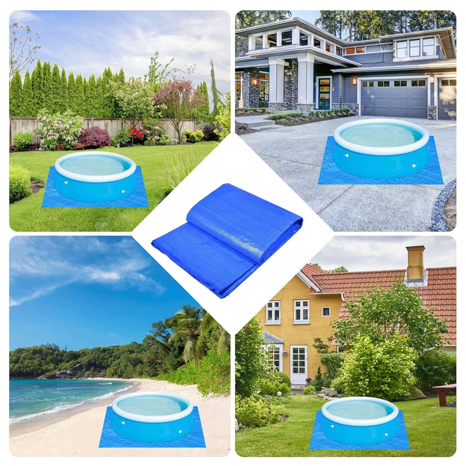 Bâche de piscine ronde avec bande élastique de 305&nbsp;cm, toile imperméable en toile de piscine, toile imperméable à l'épreuve du vent et de la