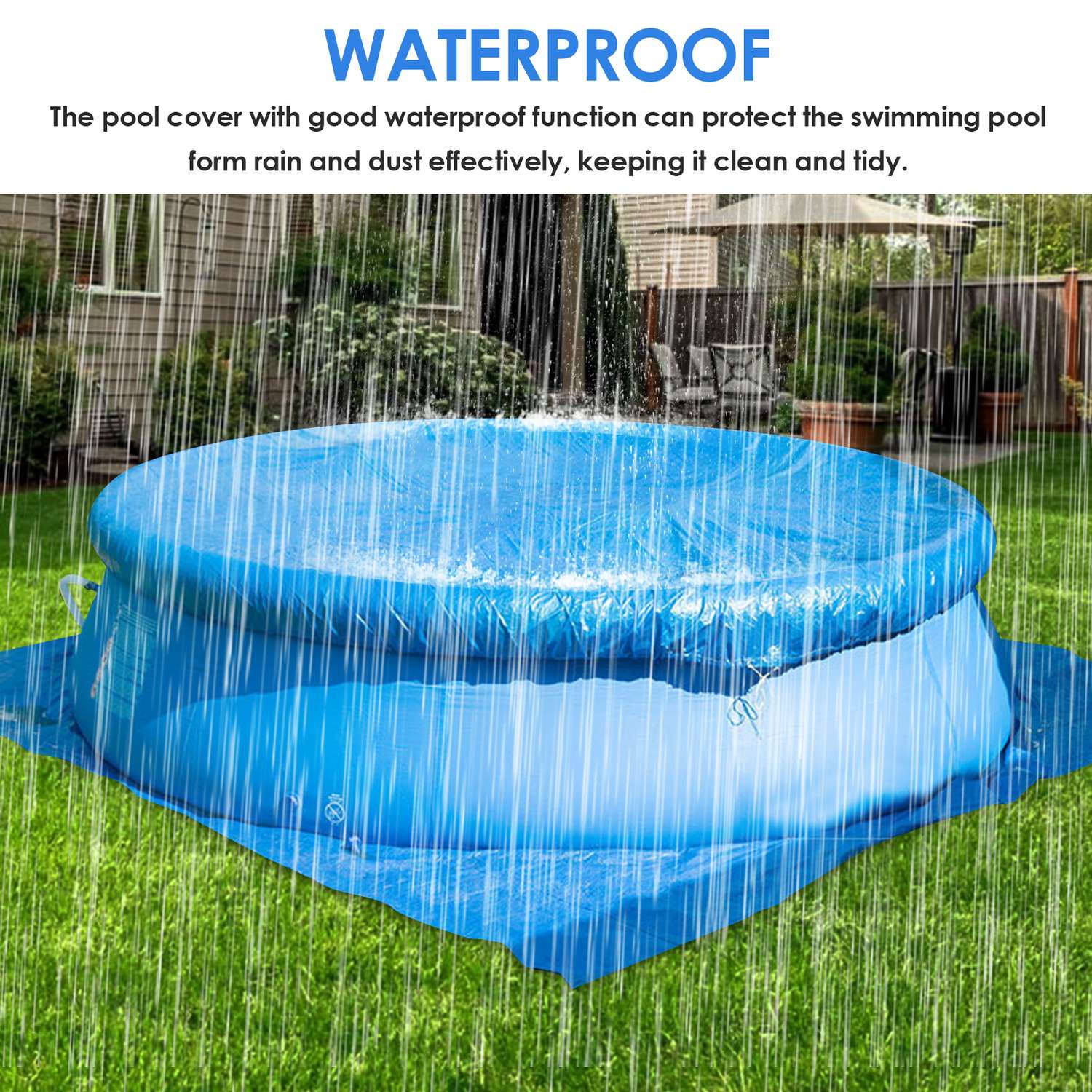 Bâche de piscine ronde avec bande élastique de 305&nbsp;cm, toile imperméable en toile de piscine, toile imperméable à l'épreuve du vent et de la