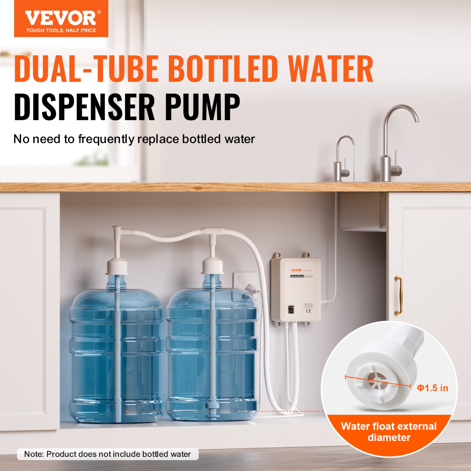 VEVOR 2x5 Gallon Bottled Water Dispenser Pump System, Dispensing System, Automatic Electric Water Dispenser, Double-Pipe Water Jug Pump, Compatible