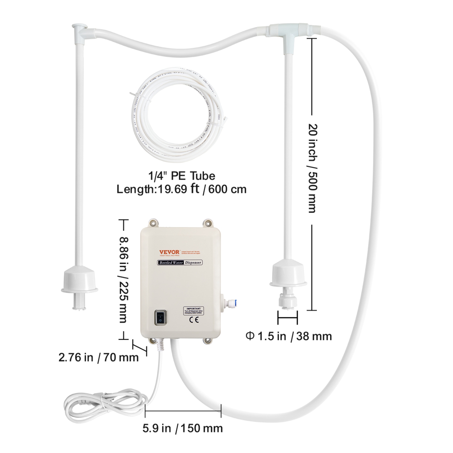 VEVOR 2x5 Gallon Bottled Water Dispenser Pump System, Dispensing System, Automatic Electric Water Dispenser, Double-Pipe Water Jug Pump, Compatible