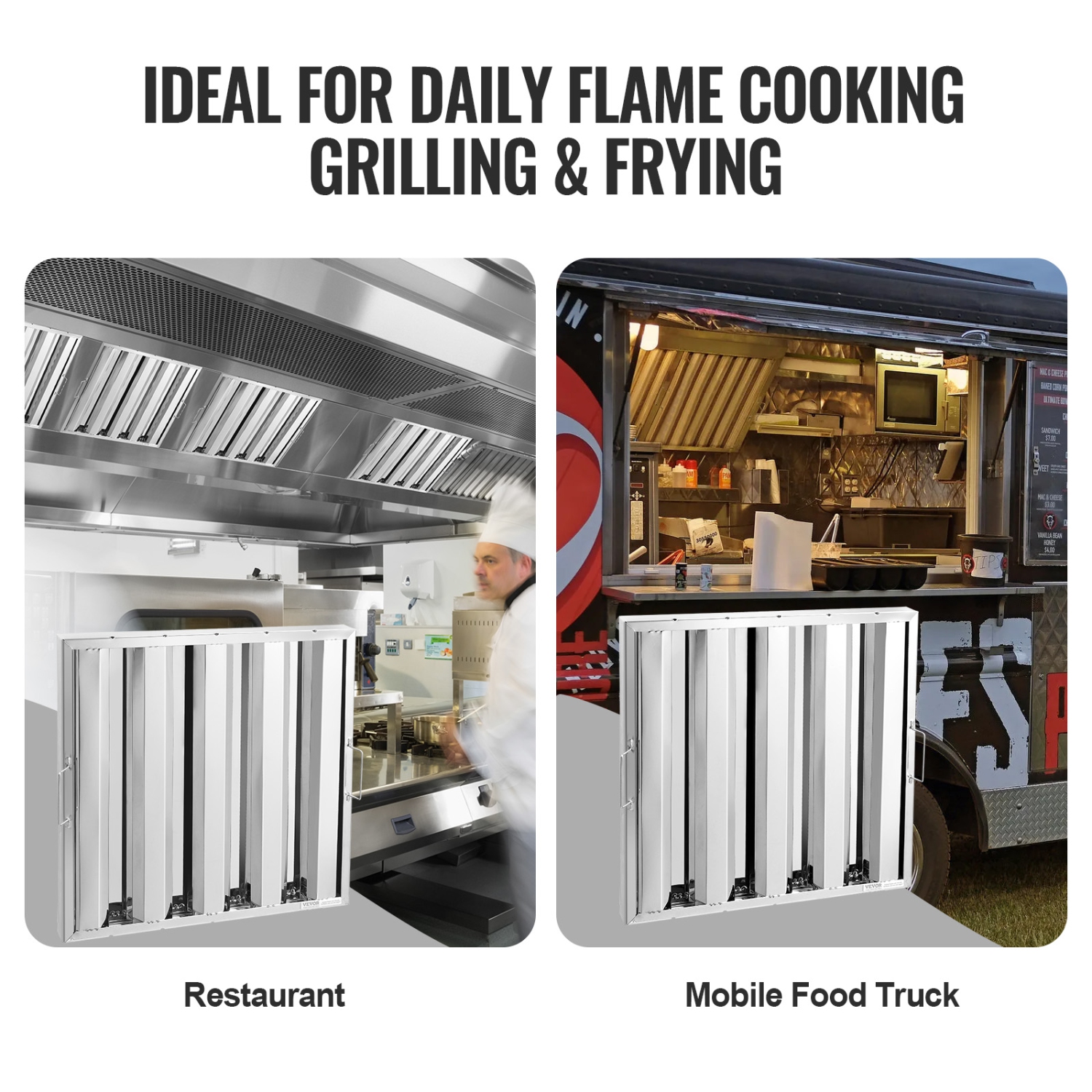 Filtre de hotte commercial VEVOR 19,5&nbsp;W x 19,5H, filtres de hotte, filtre à déflecteur en acier inoxydable pour cuisine commerciale à graisse, 4