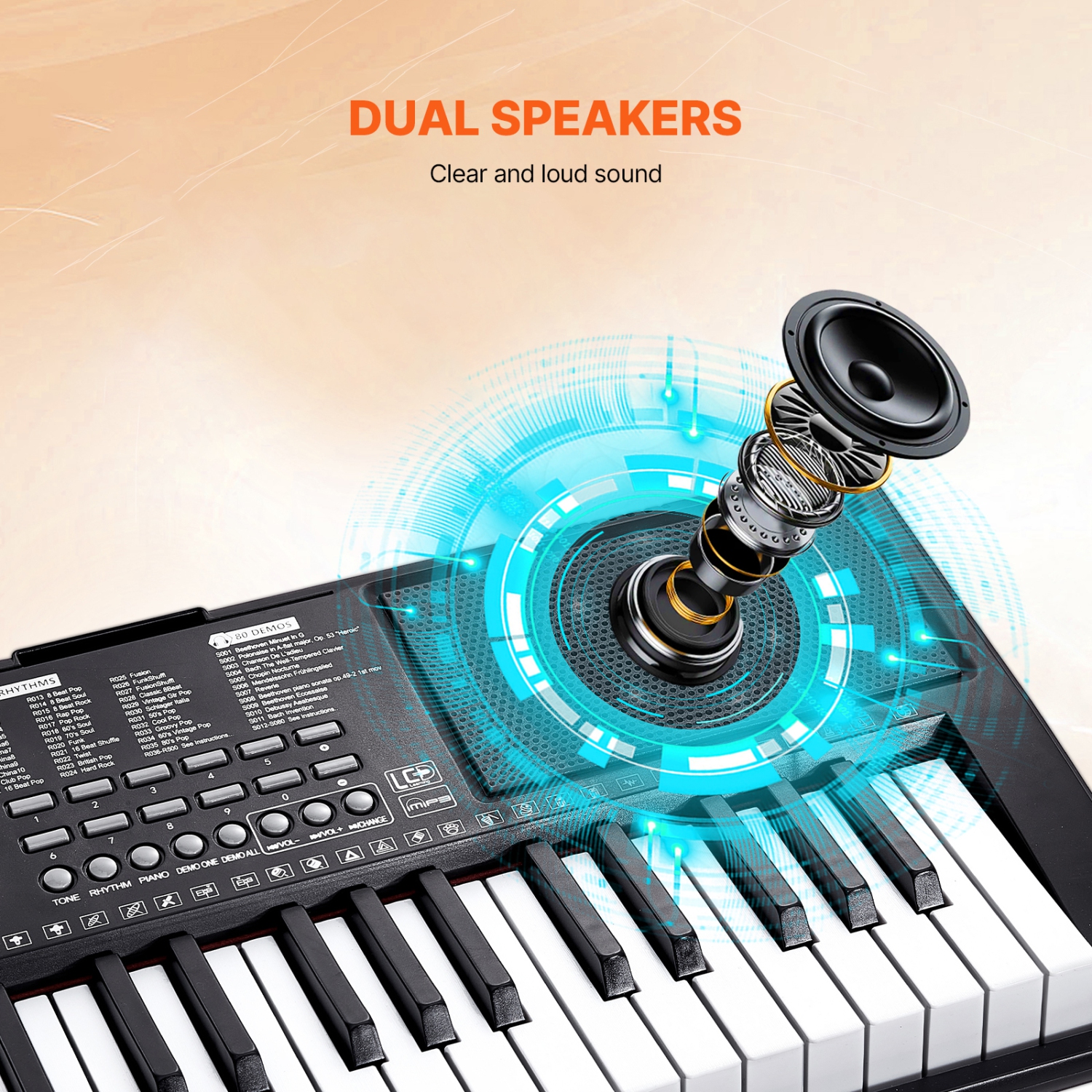 VEVOR 61 Key Digital Keyboard Piano, Lighted Keys, Electric Portable Piano with Adjustable Stand 600 Tones 500 Rhythms Built-In Speakers Sustain