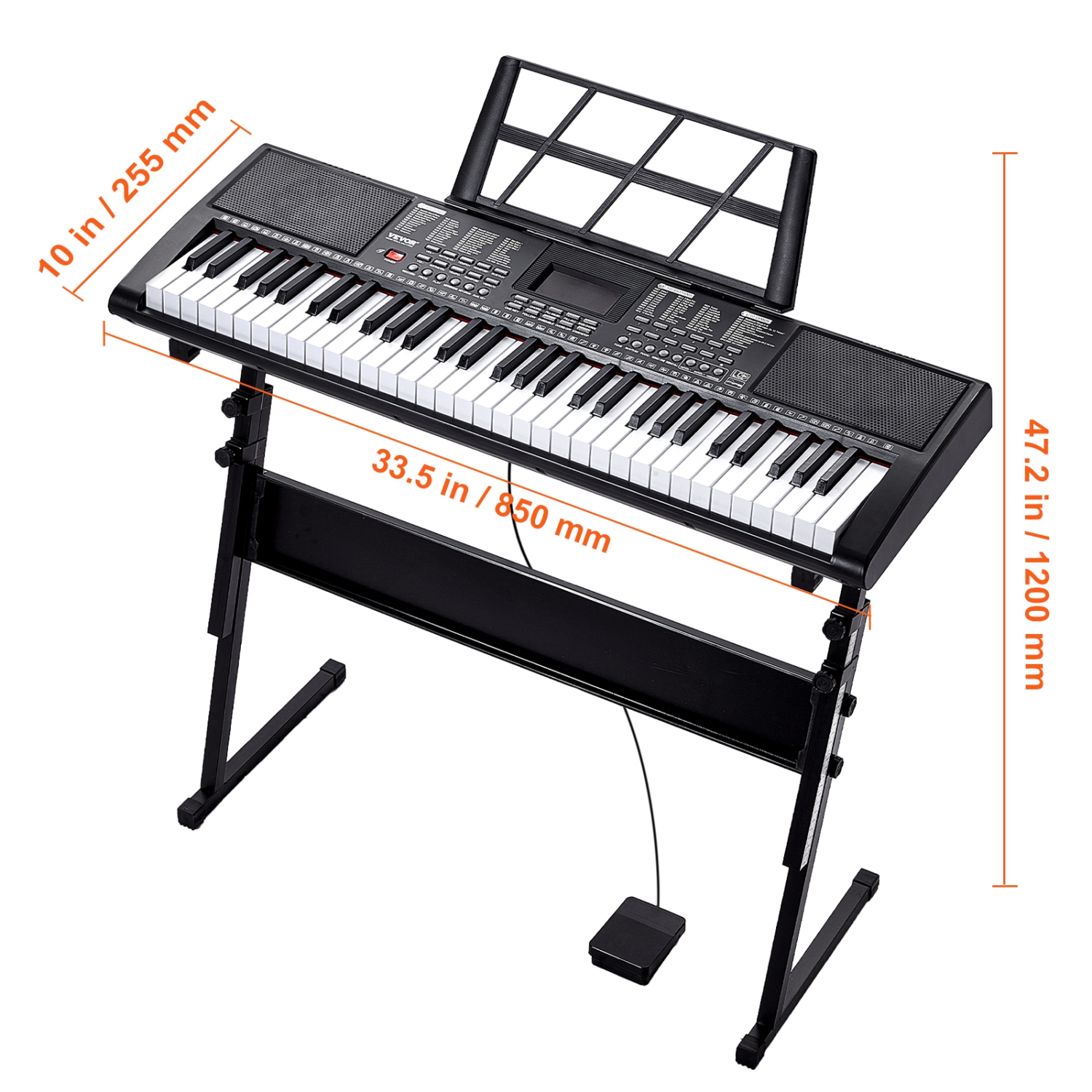 VEVOR 61 Key Digital Keyboard Piano, Lighted Keys, Electric Portable Piano with Adjustable Stand 600 Tones 500 Rhythms Built-In Speakers Sustain