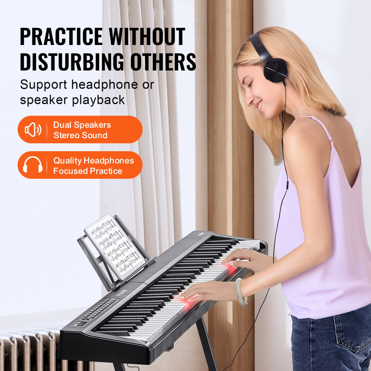 VEVOR 88 Key Digital Piano Keyboard,Semi Weighted Keys,Full Size Electric Portable Keyboard Piano Set with 1000 Tones Built-In Speakers Sustain Pedal
