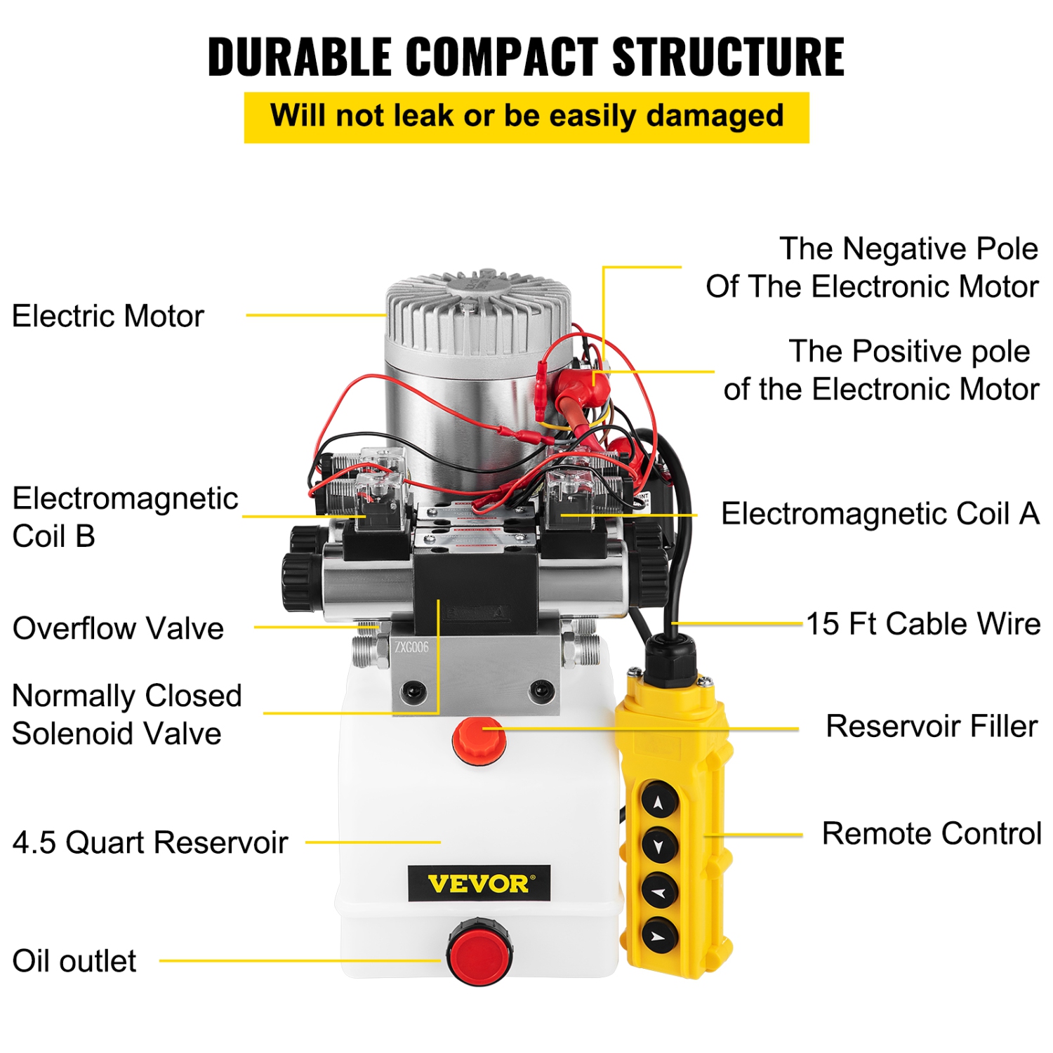 VEVOR 12V Hydraulic Pump, Double Acting Hydraulic Power Unit Double Solenoid Hydraulic Power Pack DC Hydraulic Power Pump with 4.5Liter Reservoir for