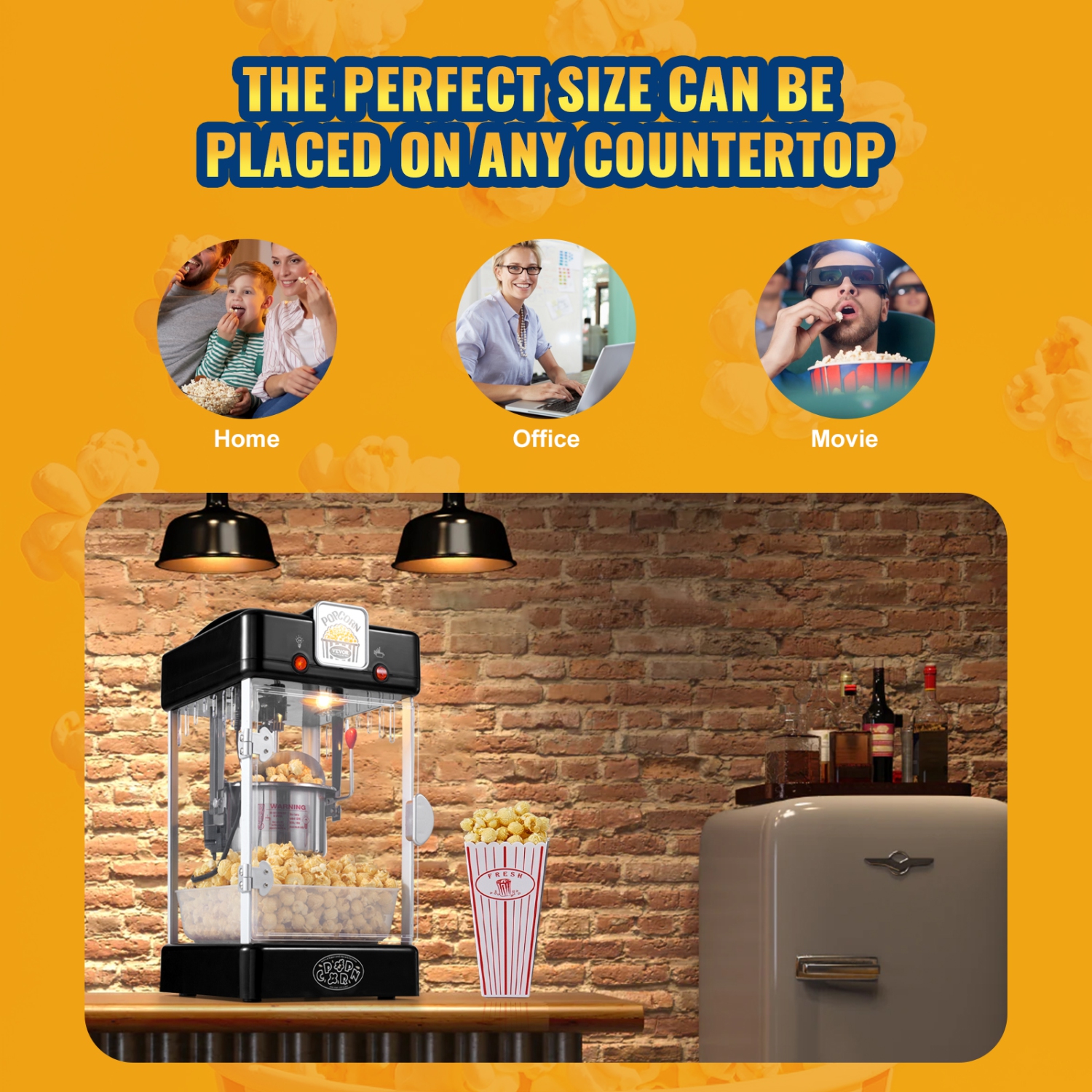 VEVOR 300W Popcorn Maker, Popcorn Popper Machine, 2.5 Oz Kettle Makes 4 QT per Batch, Tabletop Popcorn Maker with PP Door, Includes 2 Scoops and