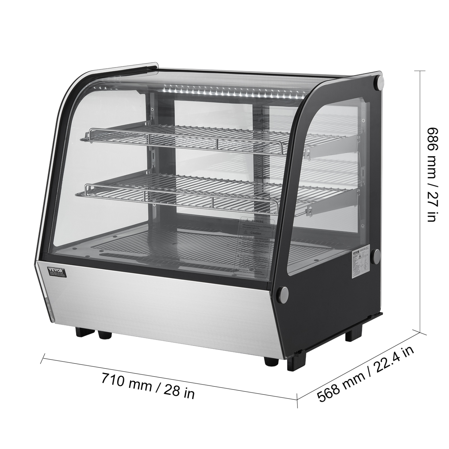 VEVOR 4.2 Cu.Ft./115L Refrigerated Display Case, Countertop Pastry Display Case, 2-Tier Commercial Display Refrigerator with LED Lighting, TURBO