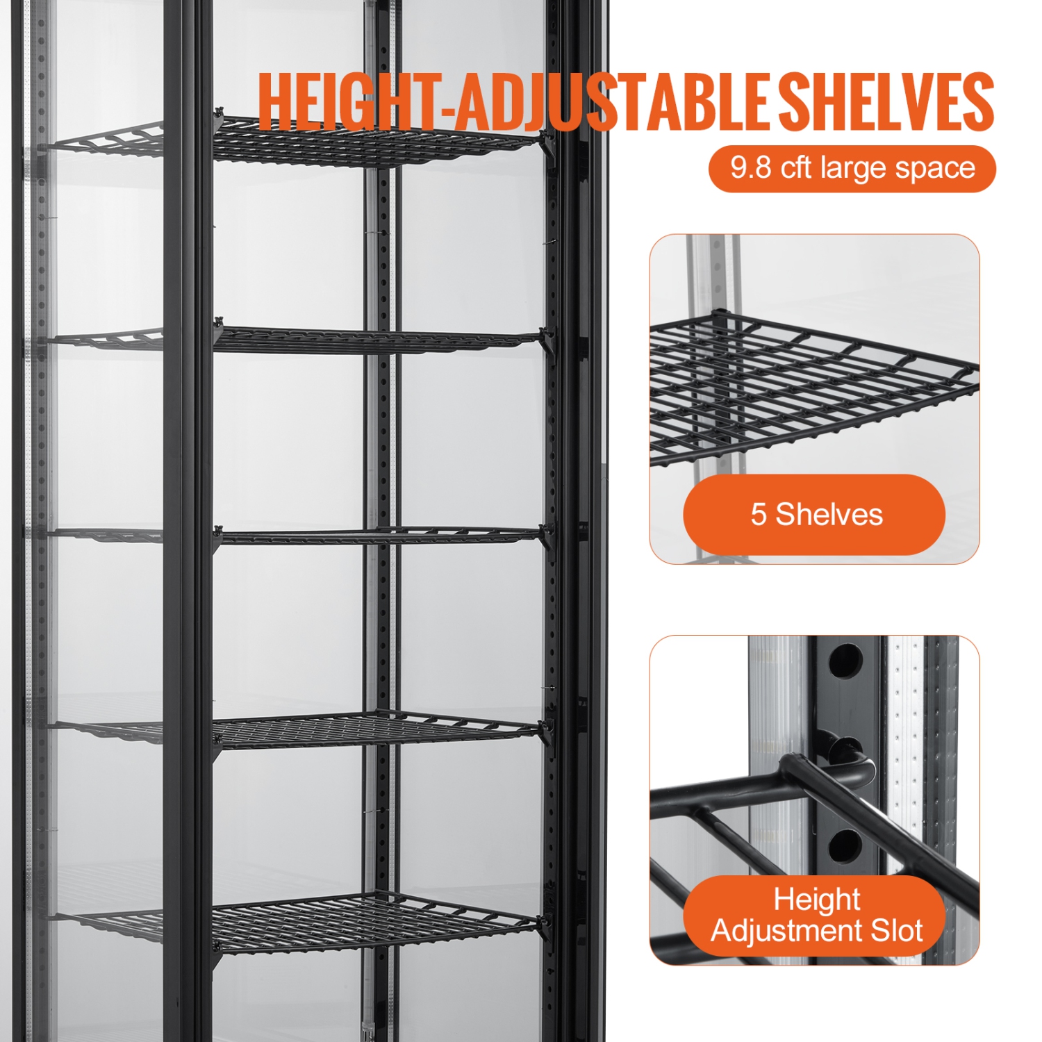 VEVOR 9.8 Cu.Ft./278L Refrigerated Display Case, Large Pastry Display Case, 5-Tier Commercial Display Refrigerator with LED Lighting, TURBO Cooling,