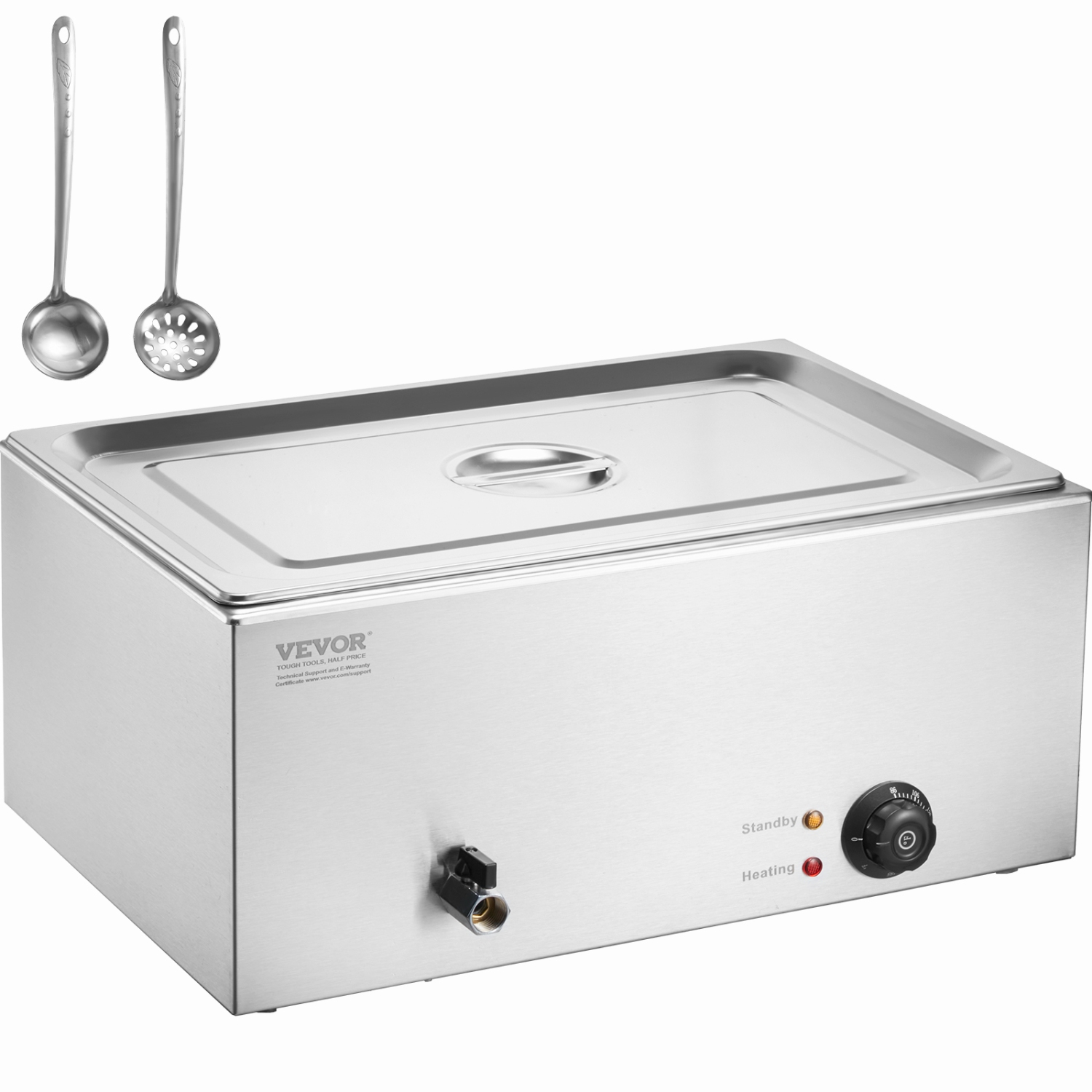 Réchauffeur d'aliments commercial VEVOR, table à vapeur électrique de 1 x 19 pte, buffet en acier inoxydable 1200&nbsp;W Professional avec contrôle