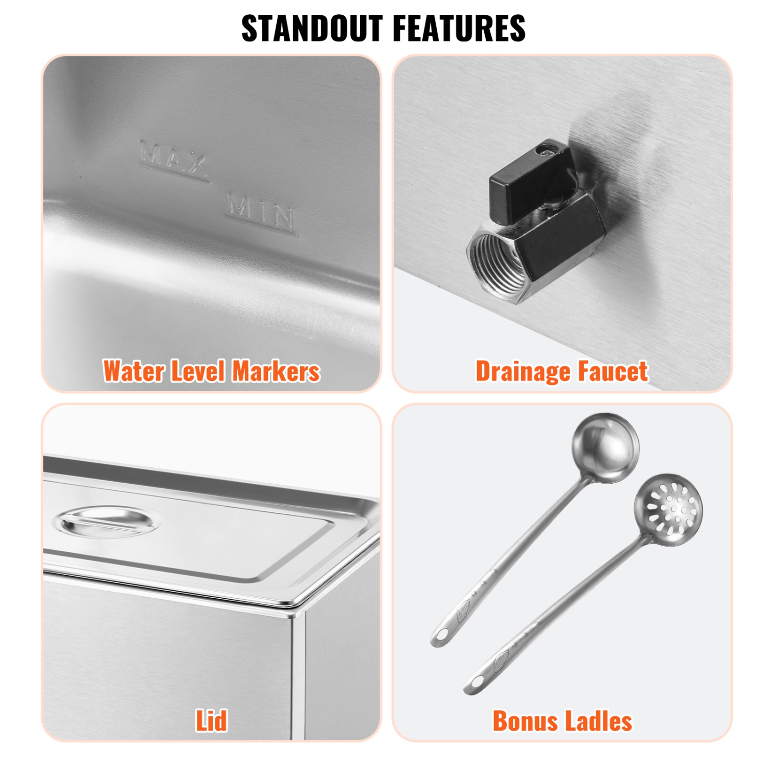 Réchauffeur d'aliments commercial VEVOR, table à vapeur électrique de 1 x 19 pte, buffet en acier inoxydable 1200&nbsp;W Professional avec contrôle