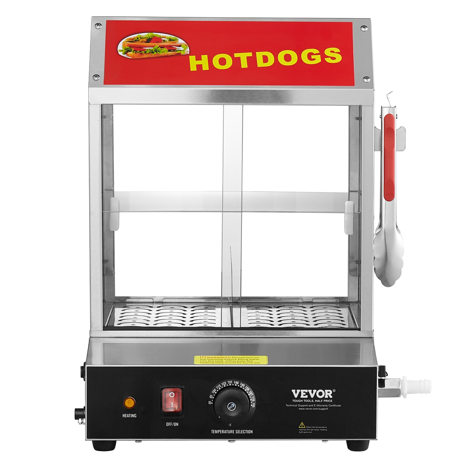 VEVOR 28.5QT Hot Dog Steamer, 2-Tier Stainless Steel Hot Dog Hut Steamer, 86℉~185℉ Temperature Control, Electric Bun Warmer with Tempered Glass Slide