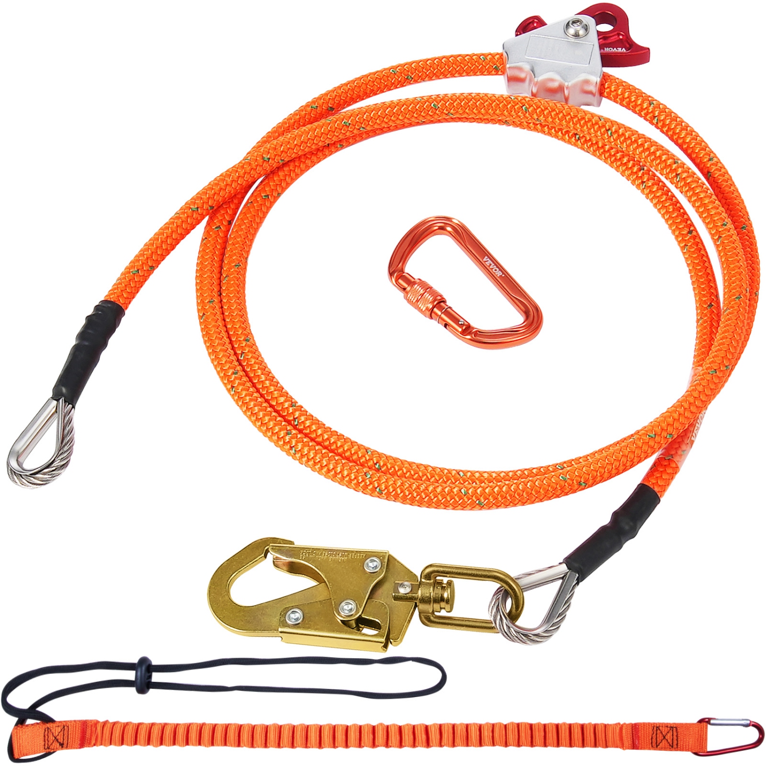VEVOR 16mm Steel Core Flipline, 10ft(3m) Arborist Flipline, Flip Line for Tree Climbing with Alloy Steel Snap Hook & Aluminum Alloy Carabiner, 30KN