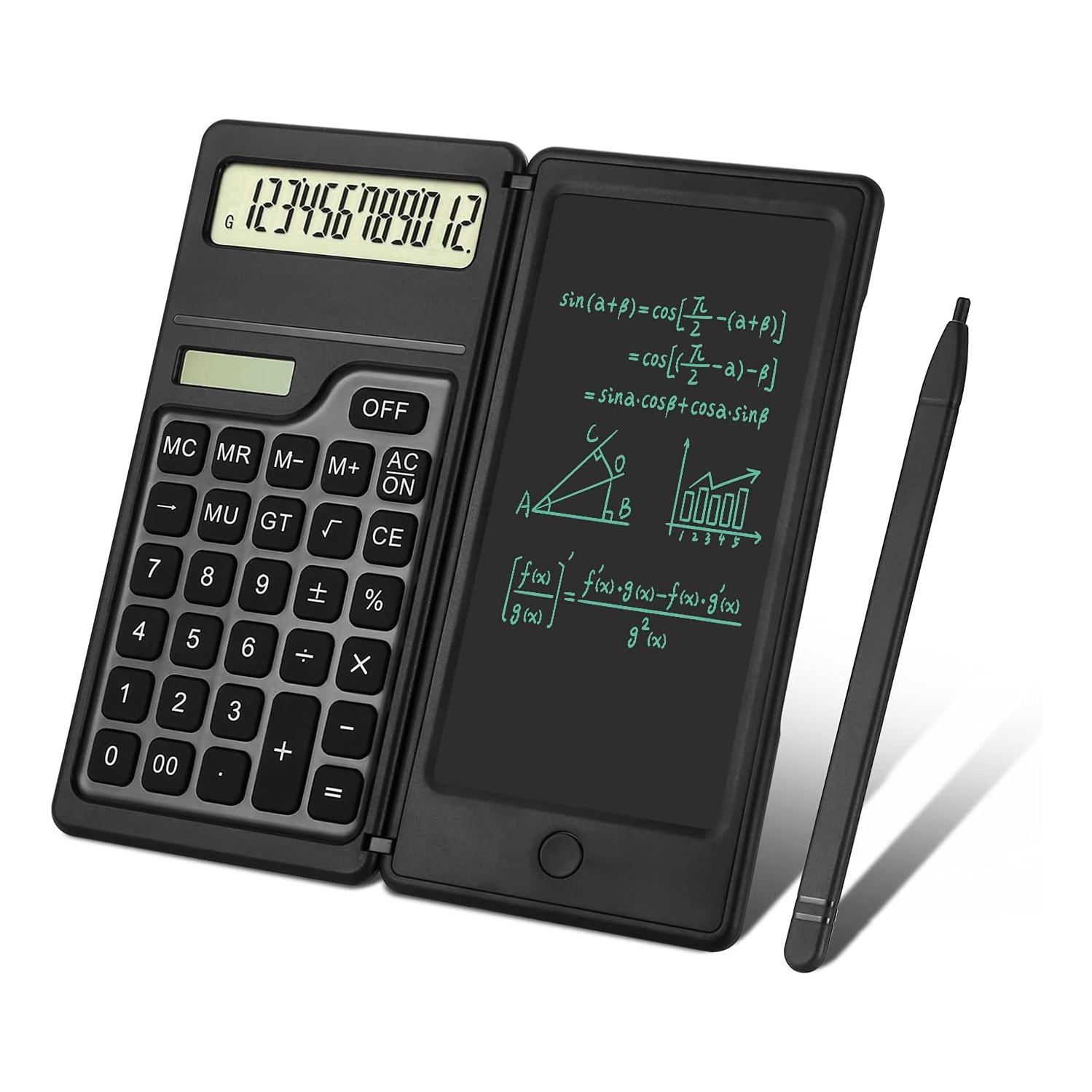 Calculatrice de bureau, calculatrice de bureau à 12 chiffres avec bloc d'écriture, alimentation solaire et à pile double, fournitures scolaires de