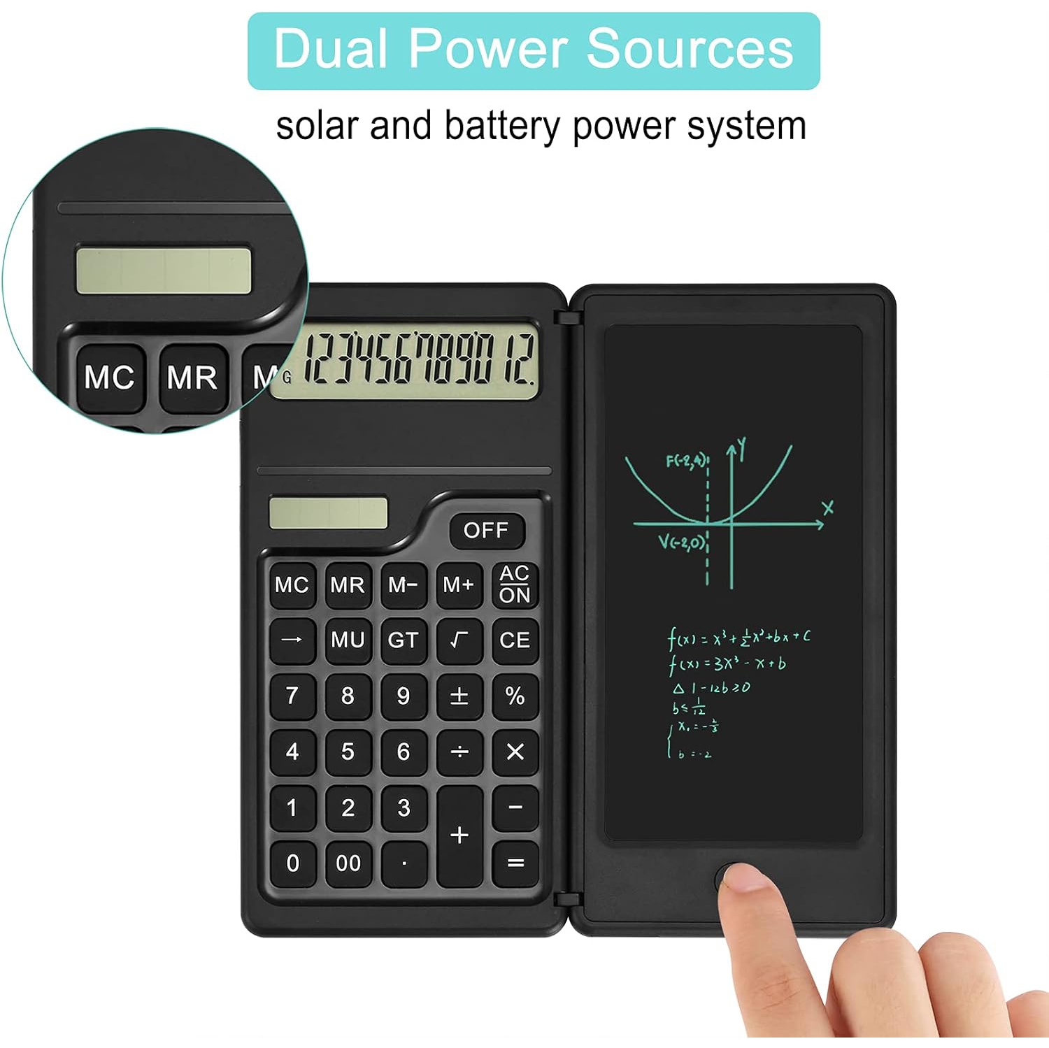 Calculatrice de bureau, calculatrice de bureau à 12 chiffres avec bloc d'écriture, alimentation solaire et à pile double, fournitures scolaires de
