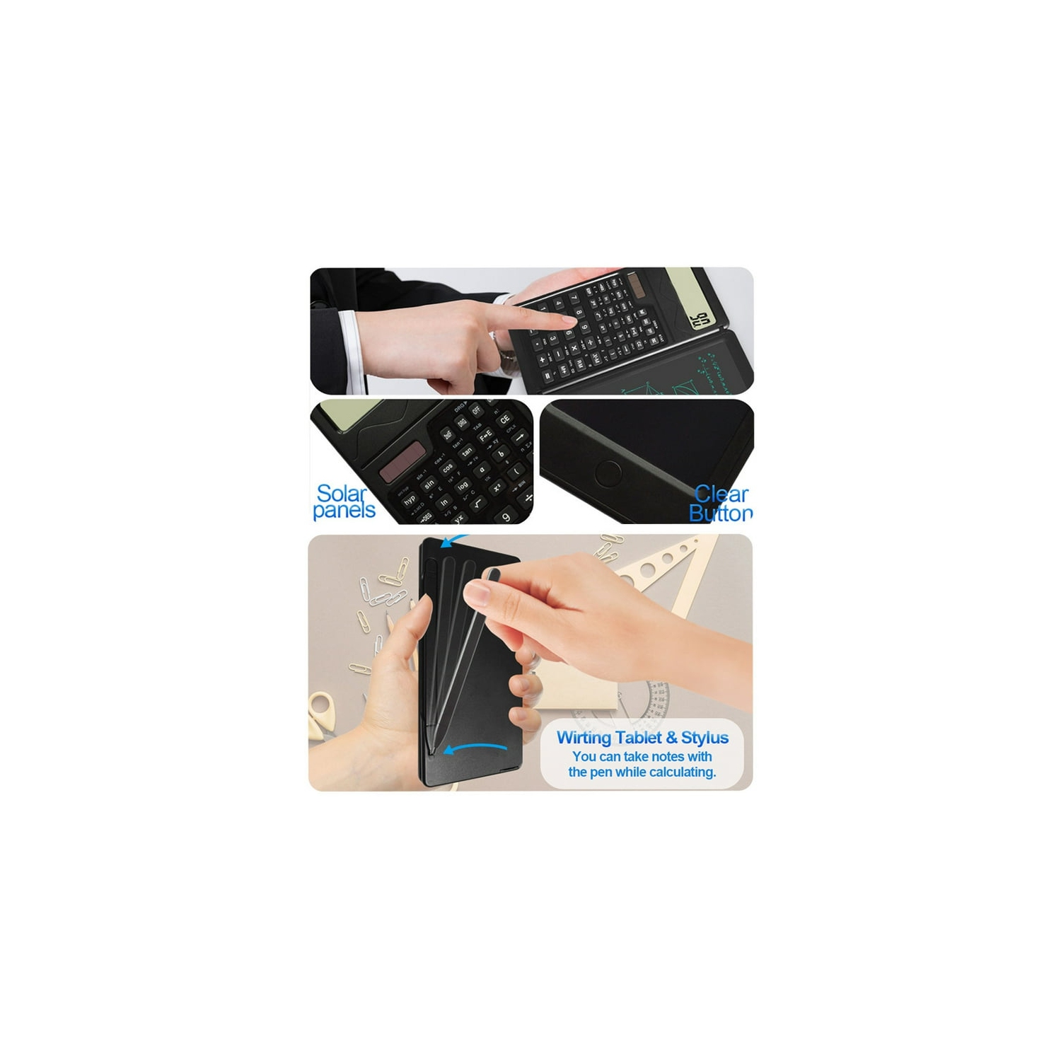 Calculatrice Tablette d'écriture à la main Fonction solaire/à piles Mini Comptoir d'ingénierie solaire Office d'étudiant