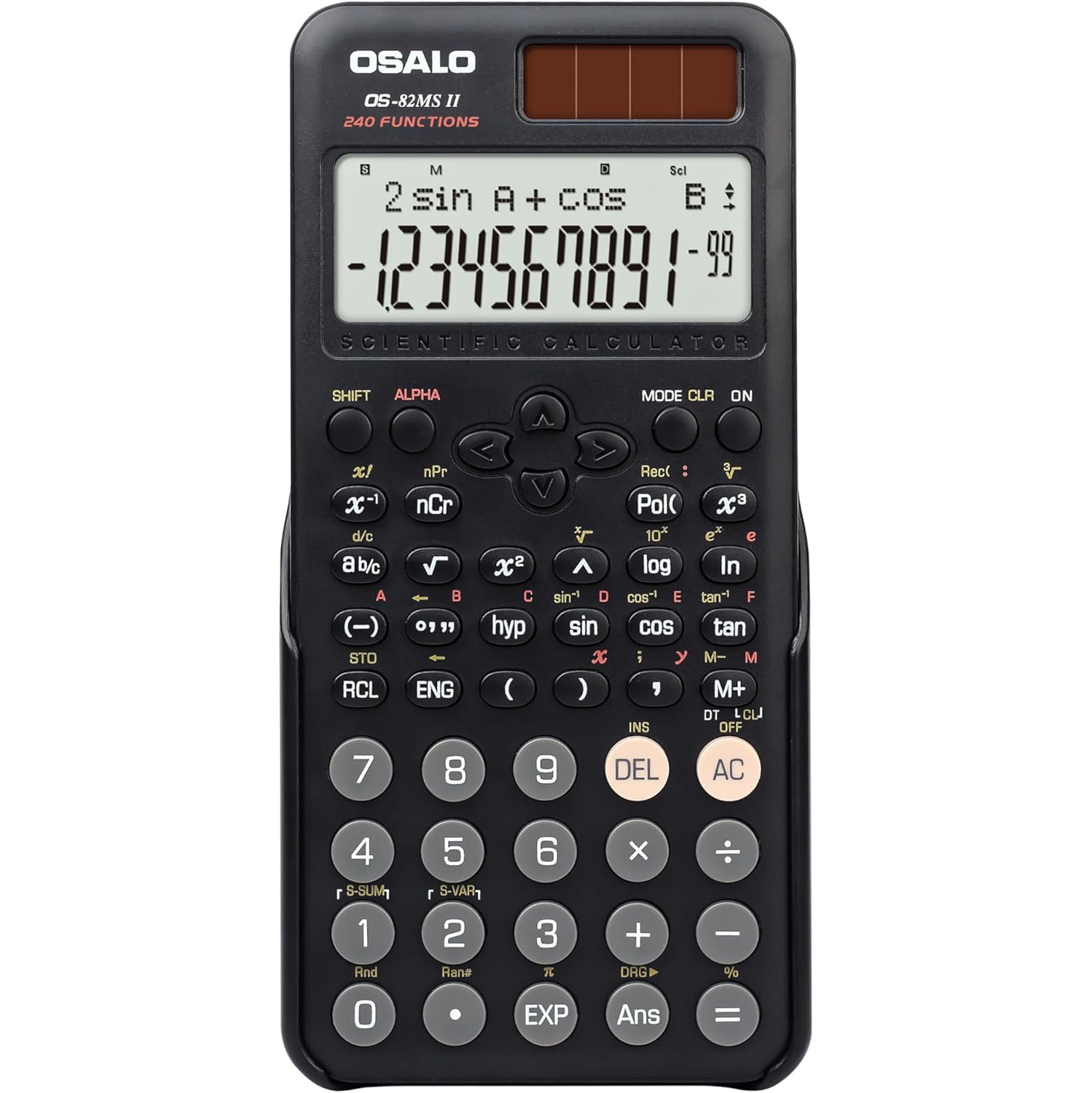 Calculatrice scientifique 240 fonctions Affichage à 2 lignes Alimentation solaire adaptée à l'école primaire