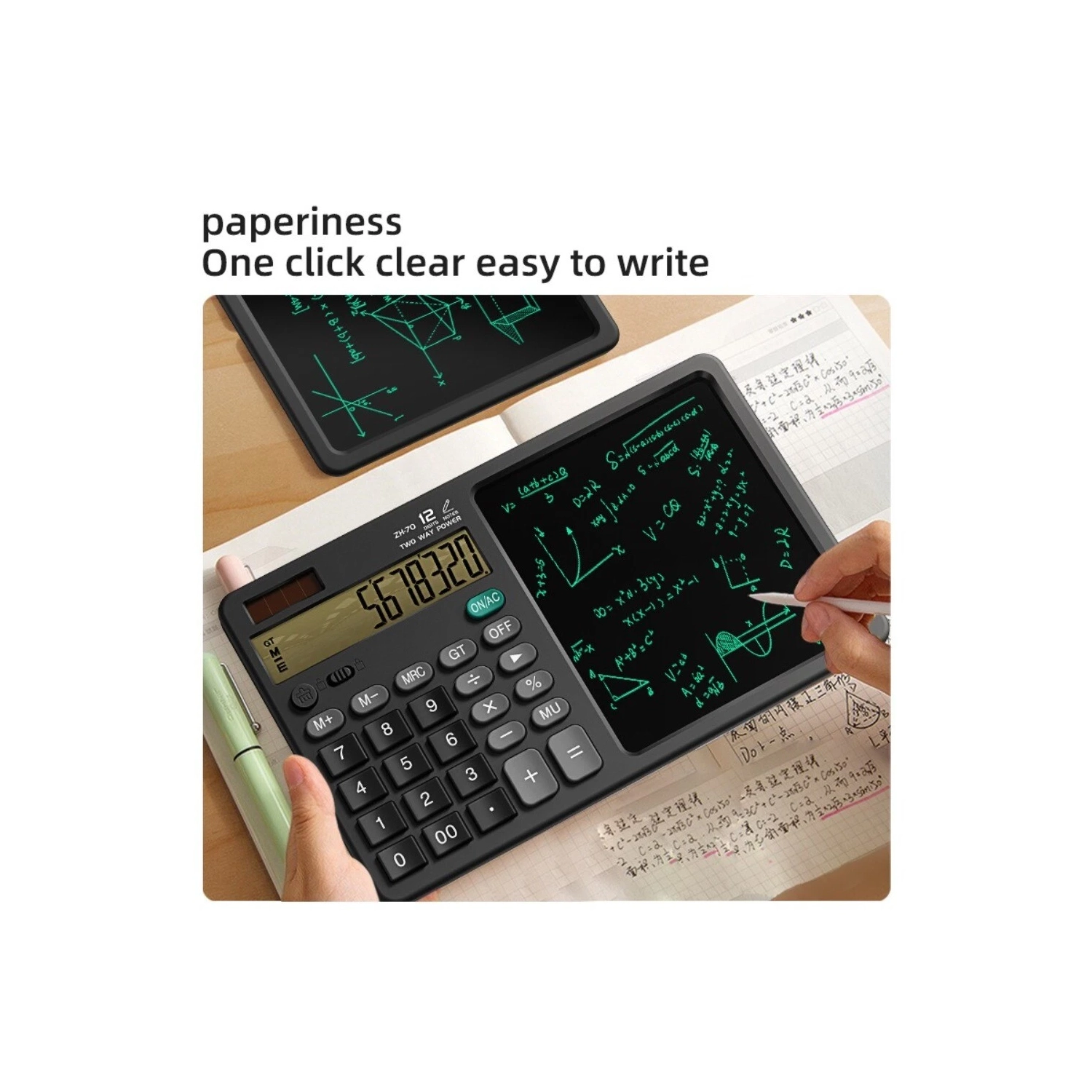 calculatrice 2-en-1 à 12 chiffres à énergie solaire pour le bureau scolaire