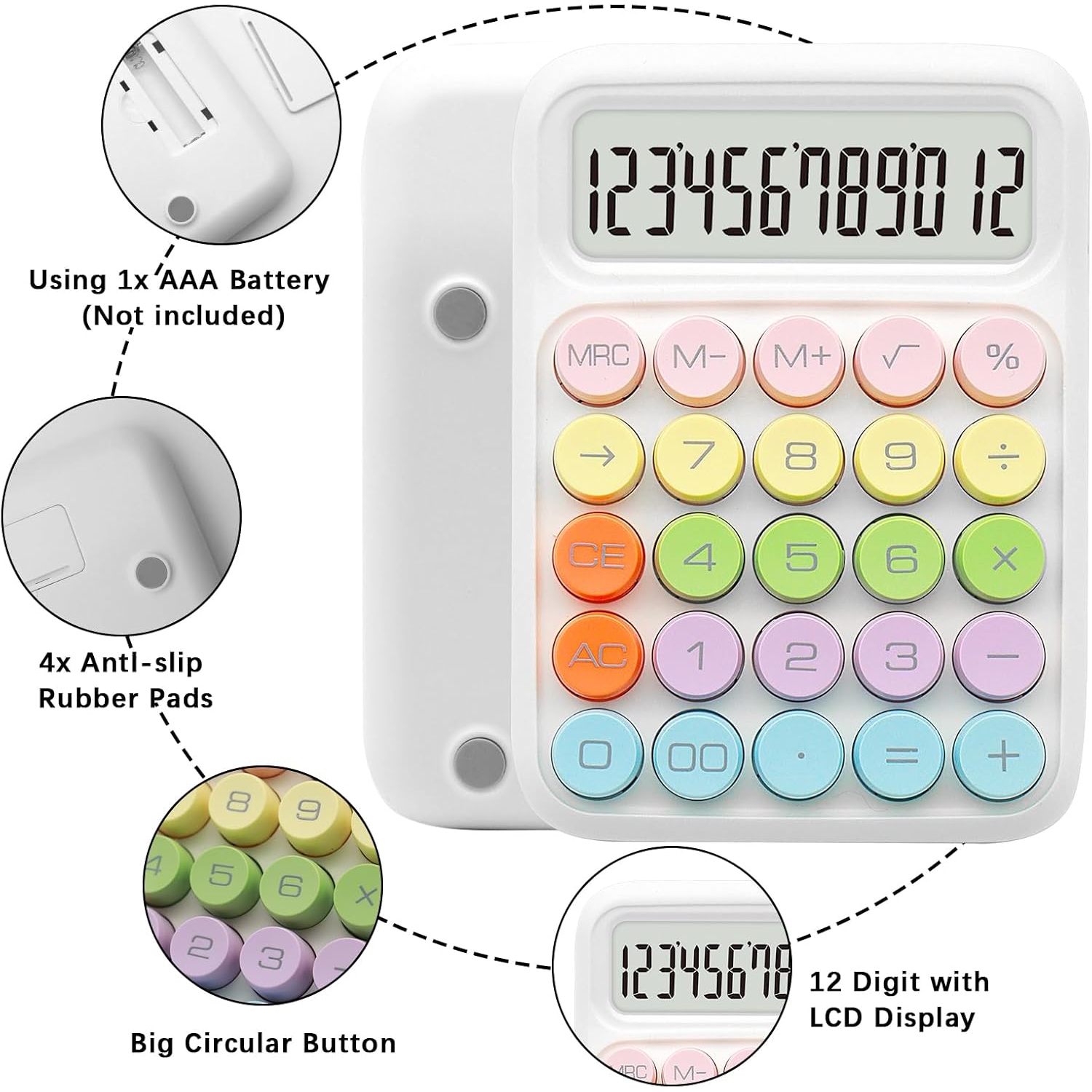 Calculatrice : couleur, affichage à 12 chiffres et gros boutons, idéale pour le bureau et l'école