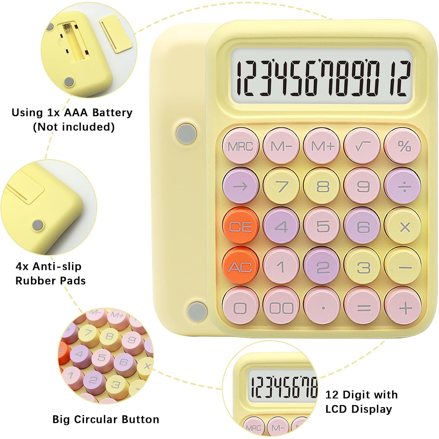 Calculator - Color, 12-digit display and large buttons, perfect for office and school
