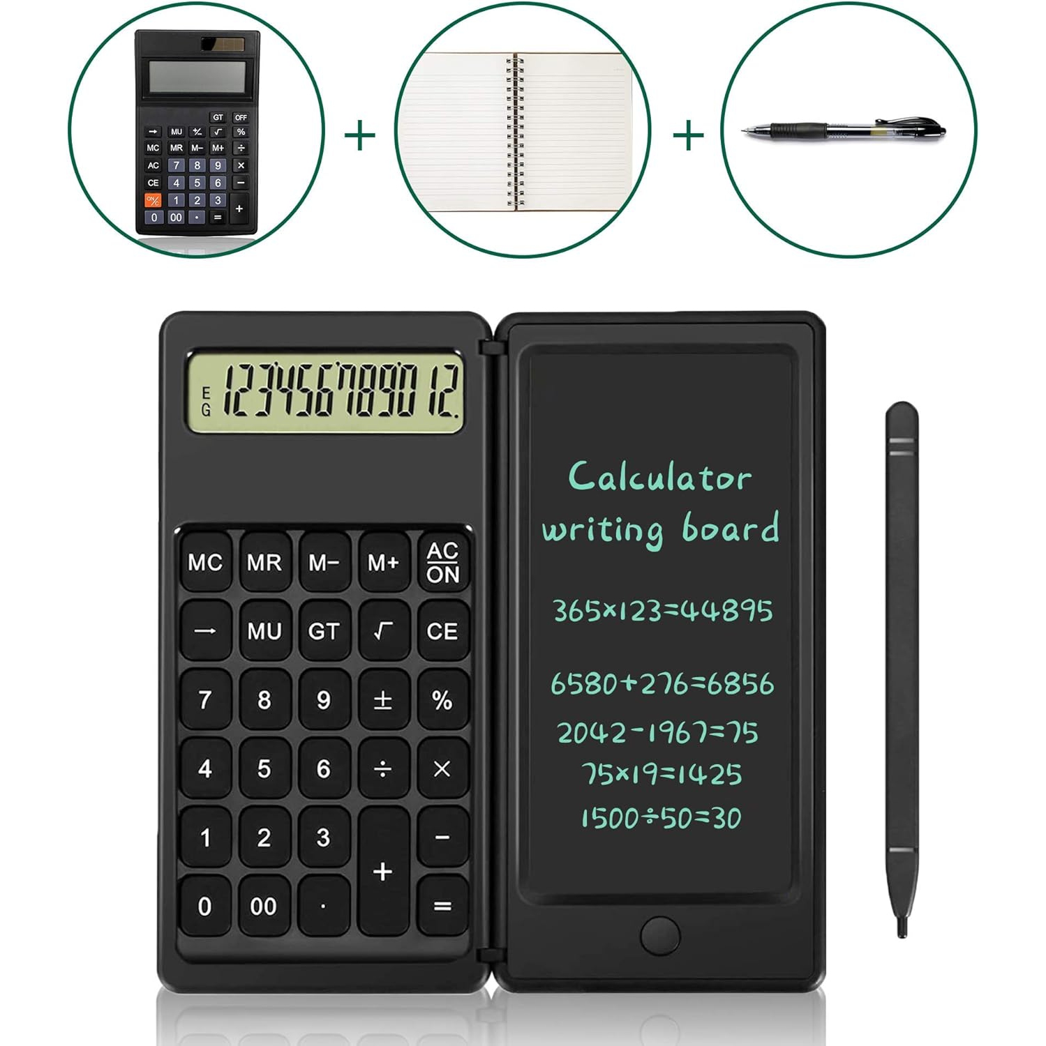 Calculatrice de base avec bloc-notes effaçable, calculatrice de bureau à fonction standard à grand écran LCD à 12 chiffres pour les calculs Office