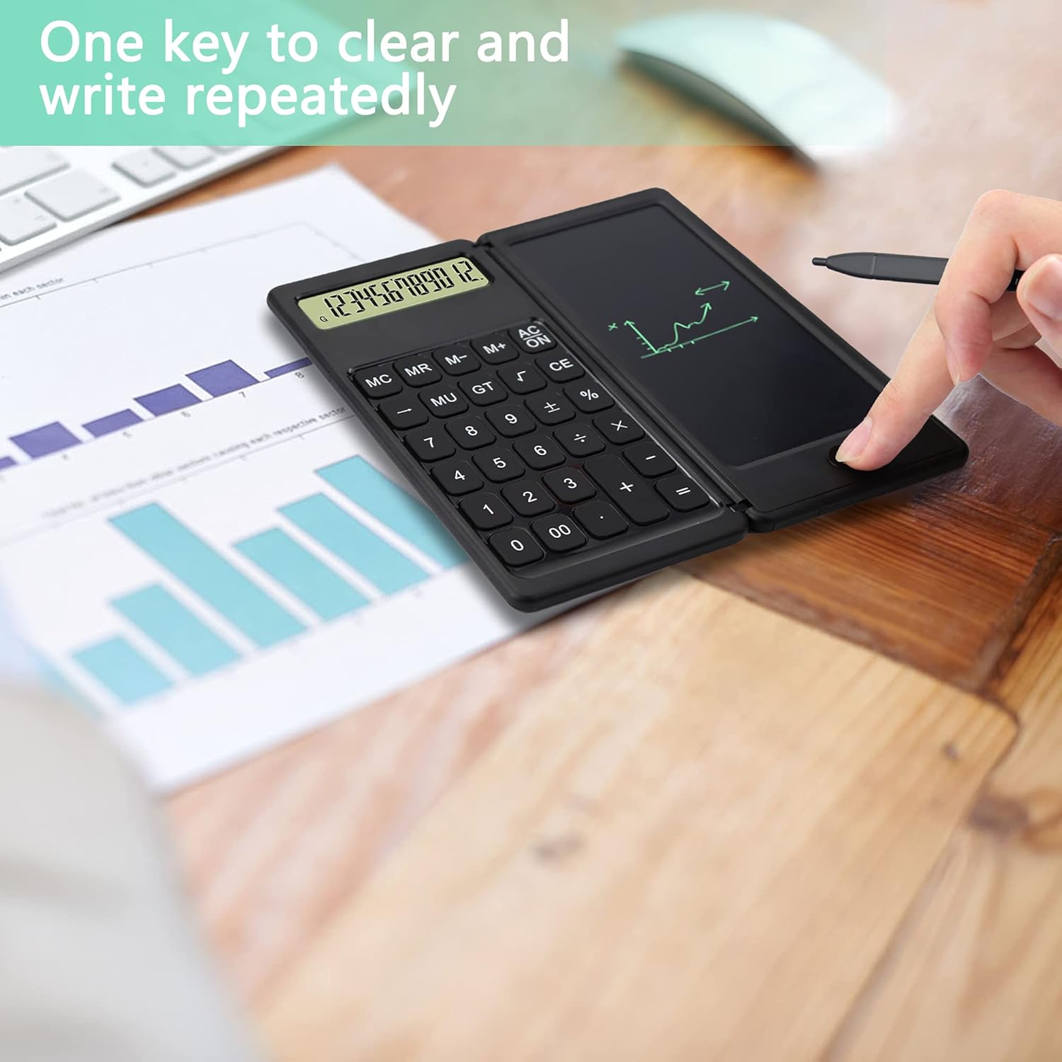 Calculatrice de base avec bloc-notes effaçable, calculatrice de bureau à fonction standard à grand écran LCD à 12 chiffres pour les calculs Office