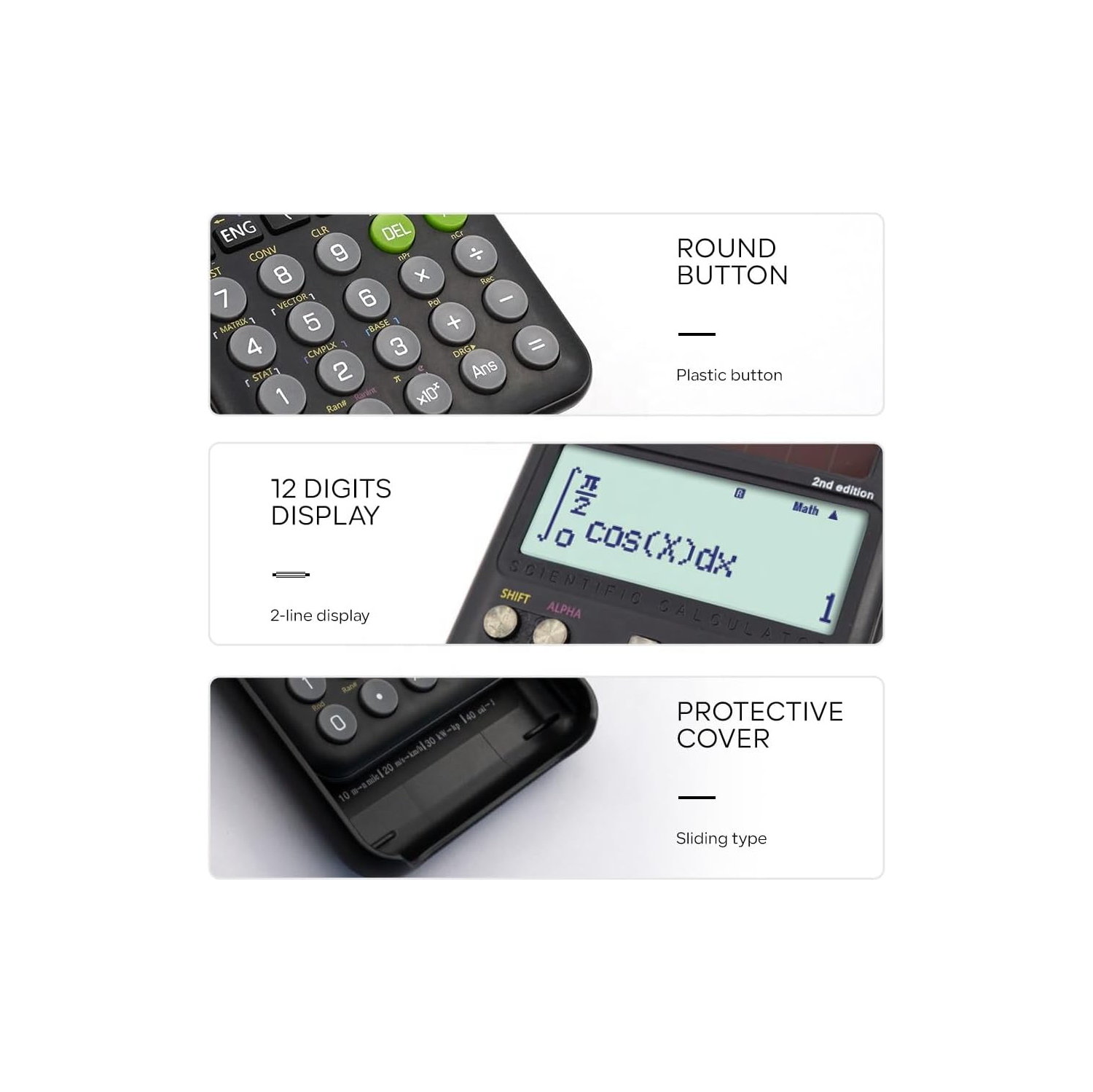 Calculateur de fonction 417 Fonctions 2 lignes 10+2 chiffres Affichage écrit Calculatrice scientifique solaire bleue