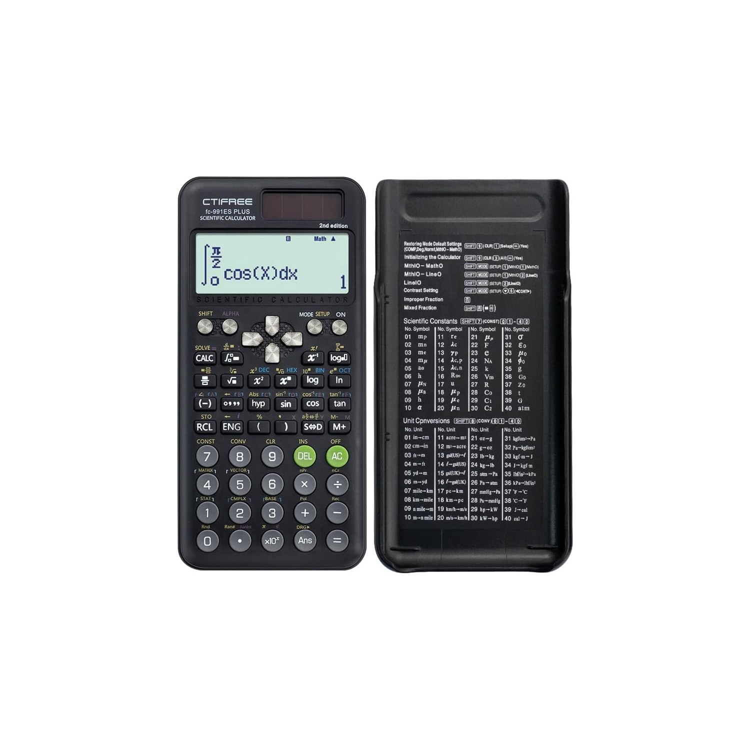 Function Calculator 417 Functions 2 Lines 10+2 Digits Written Display Solar Powered Scientific Calculator-green