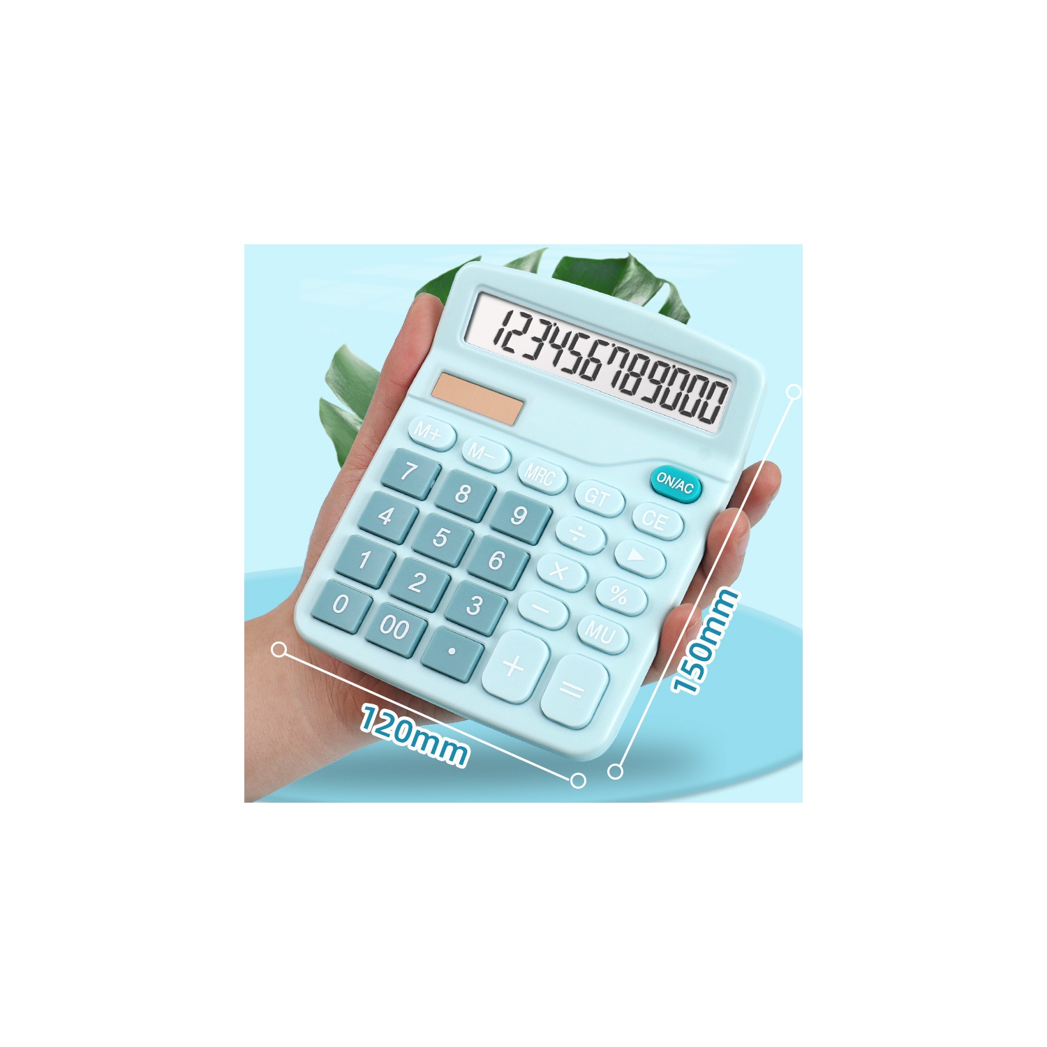 Calculatrice calculatrice étudiante à double énergie solaire et pile standard à 12 chiffres pour Office School Home Business - Bleu