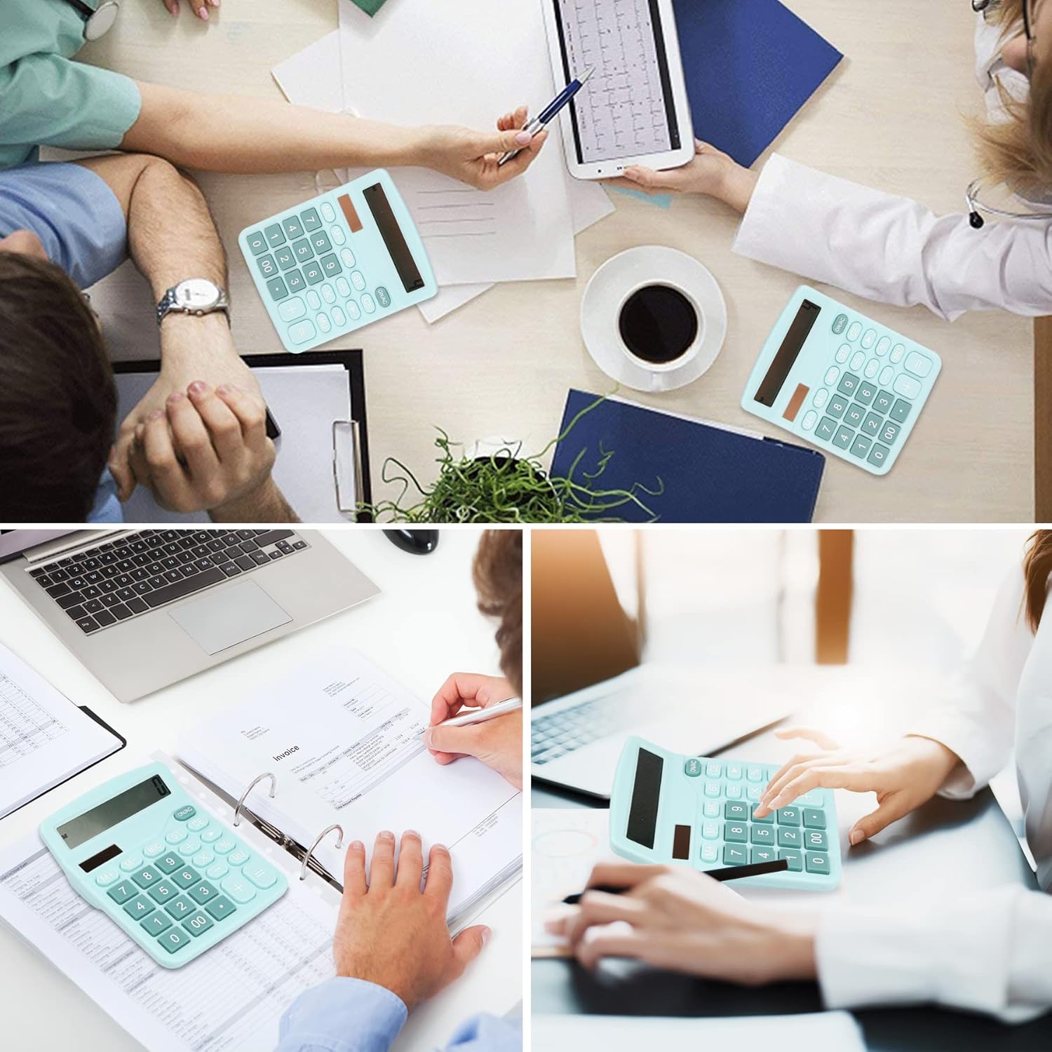 Calculatrice calculatrice étudiante à double énergie solaire et pile standard à 12 chiffres pour Office School Home Business - Bleu