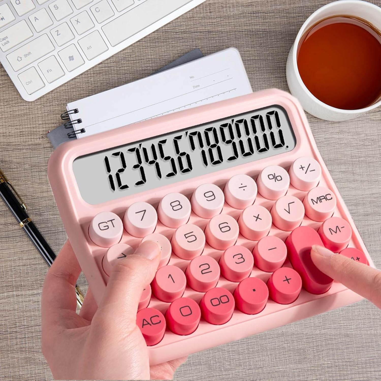 Mechanical Switch Calculator, Pink Calculator, Cute 12-Digit Extra Large LCD Display and Large Buttons, Basic Standard Calculator Desktop Version for