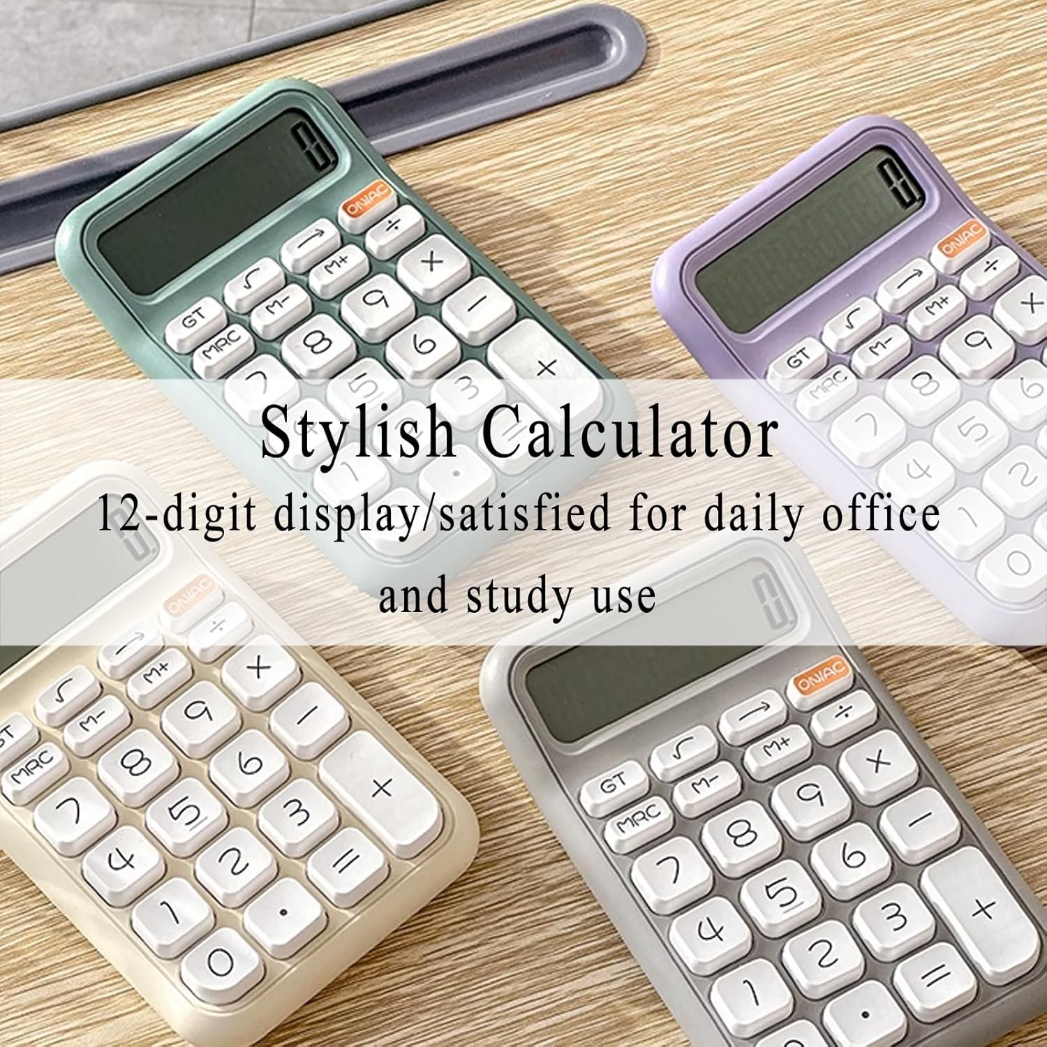School Office Calculator, 12-Digit Battery Powered Desktop Calculator with Large LCD Display, Sensitive Large Buttons, Office Calculator, Green