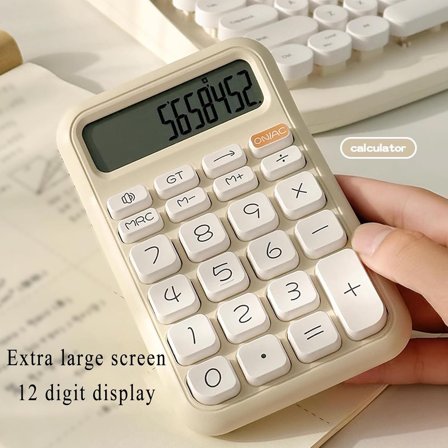 Calculatrice de bureau d'école, calculatrice de bureau alimentée par pile à 12 chiffres avec grand écran LCD, gros boutons sensibles, calculatrice de