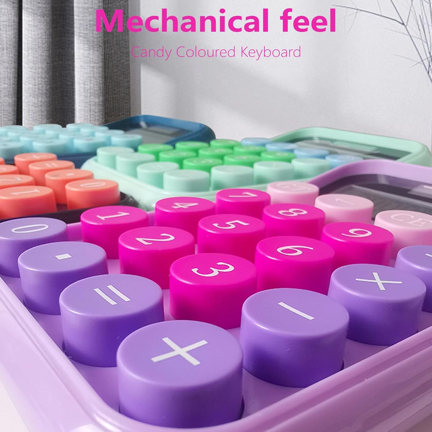 Portable 12-digit LCD calculator, easy to read, screen sliding base, mechanical keyboard, suitable for various uses-blue