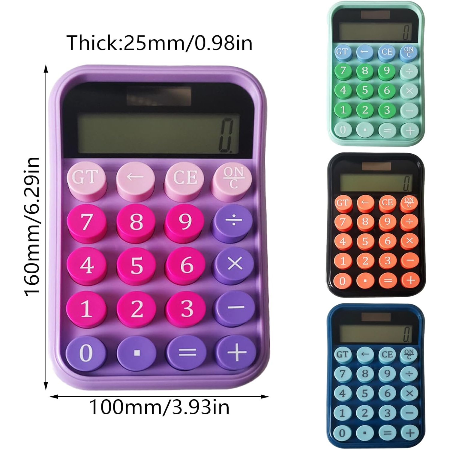 Portable 12-digit LCD calculator, easy to read, screen sliding base, mechanical keyboard, suitable for various uses-blue