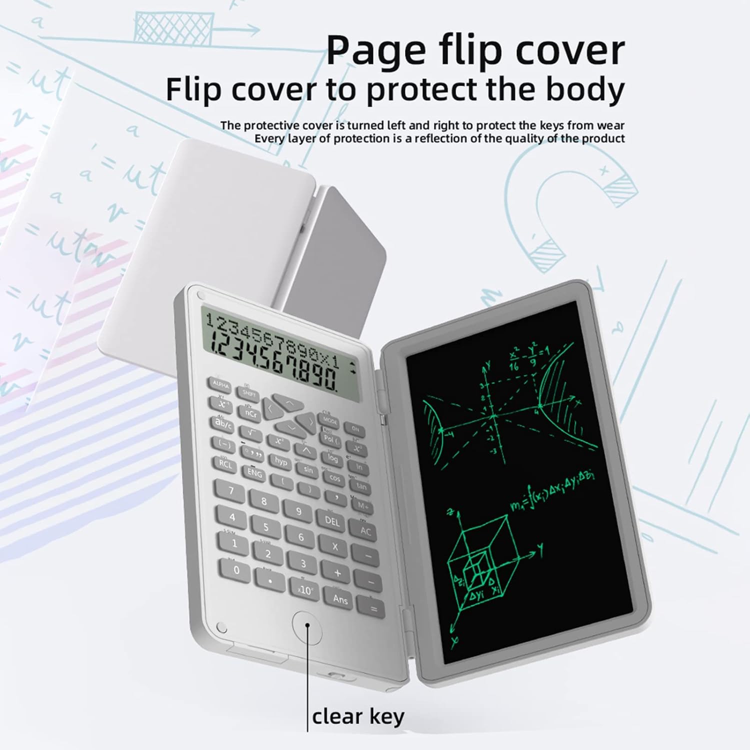 Scientific Calculator, Scientific Calculator with Erasable Pad, 240 Functions, LCD Screen, 2 Lines Financial Math Calculator, Foldable School