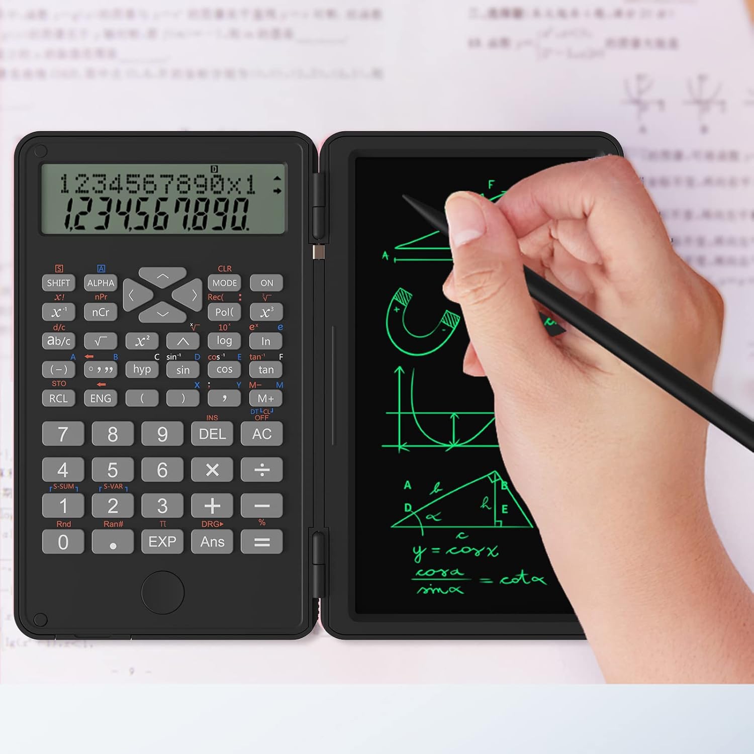 Scientific Calculator, Scientific Calculator with Erasable Pad, 240 Functions, LCD Screen, 2 Lines Financial Math Calculator, Foldable School