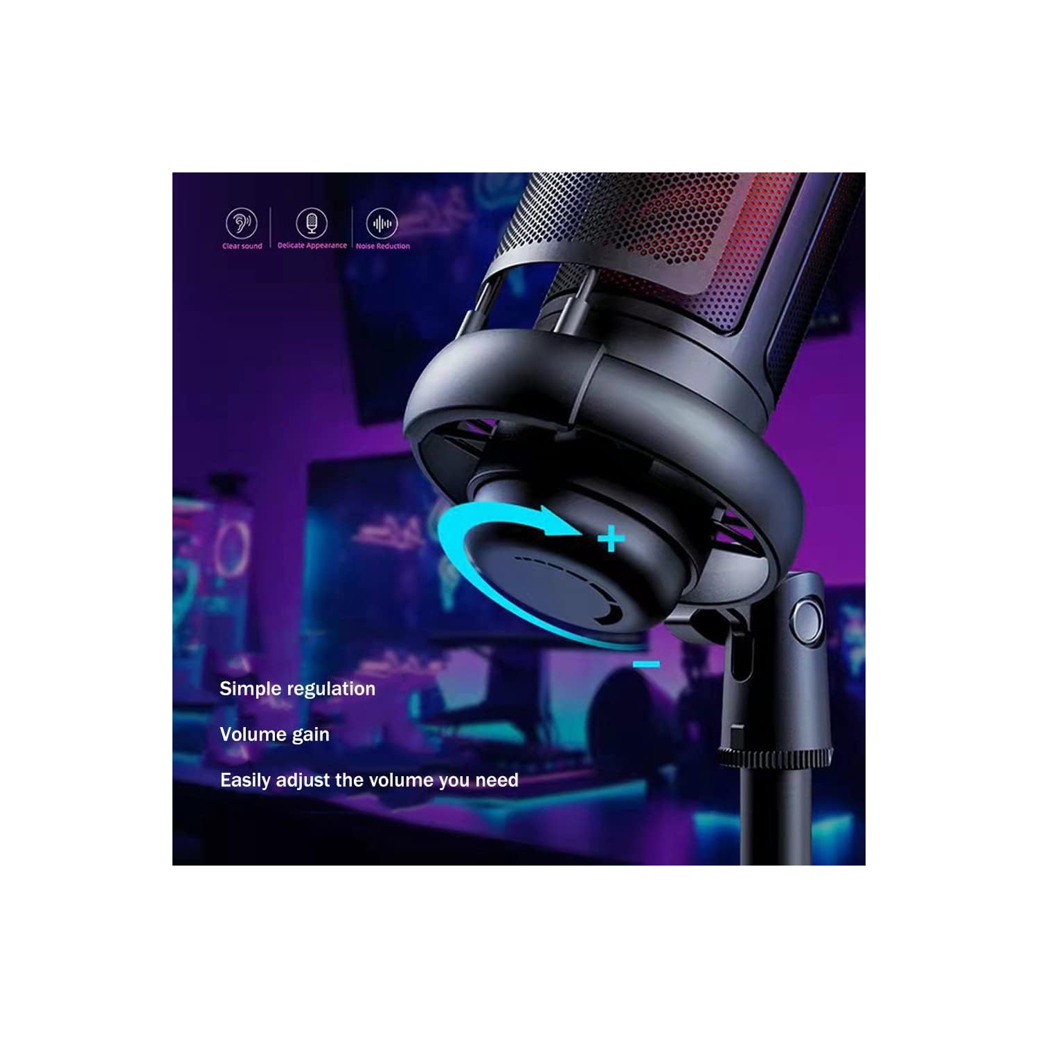 Microphone d'enregistrement d'ordinateur éclairage RVB microphone à condensateur de jeu rose