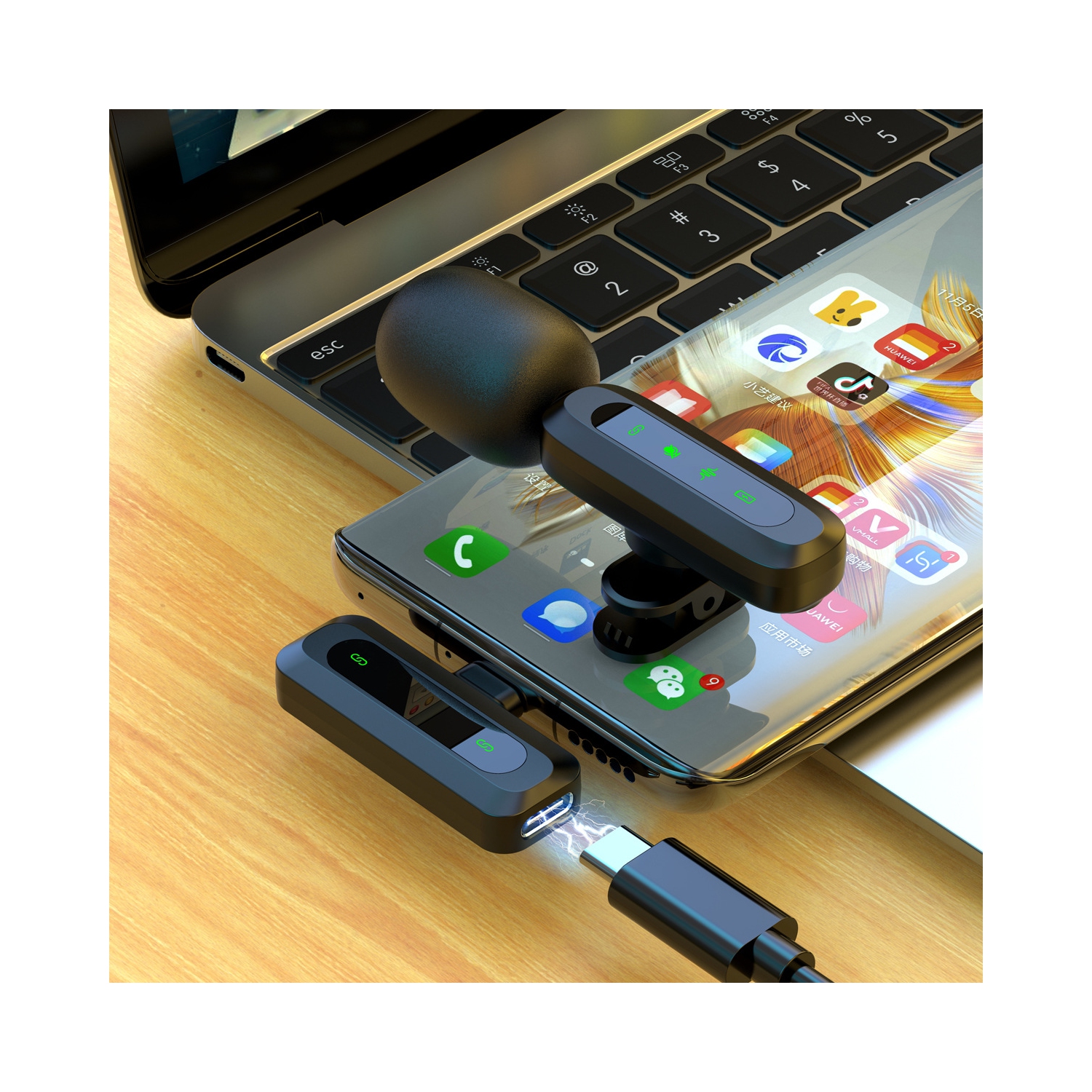 Micro-cravate sans fil à réduction du bruit en direct - Type-c