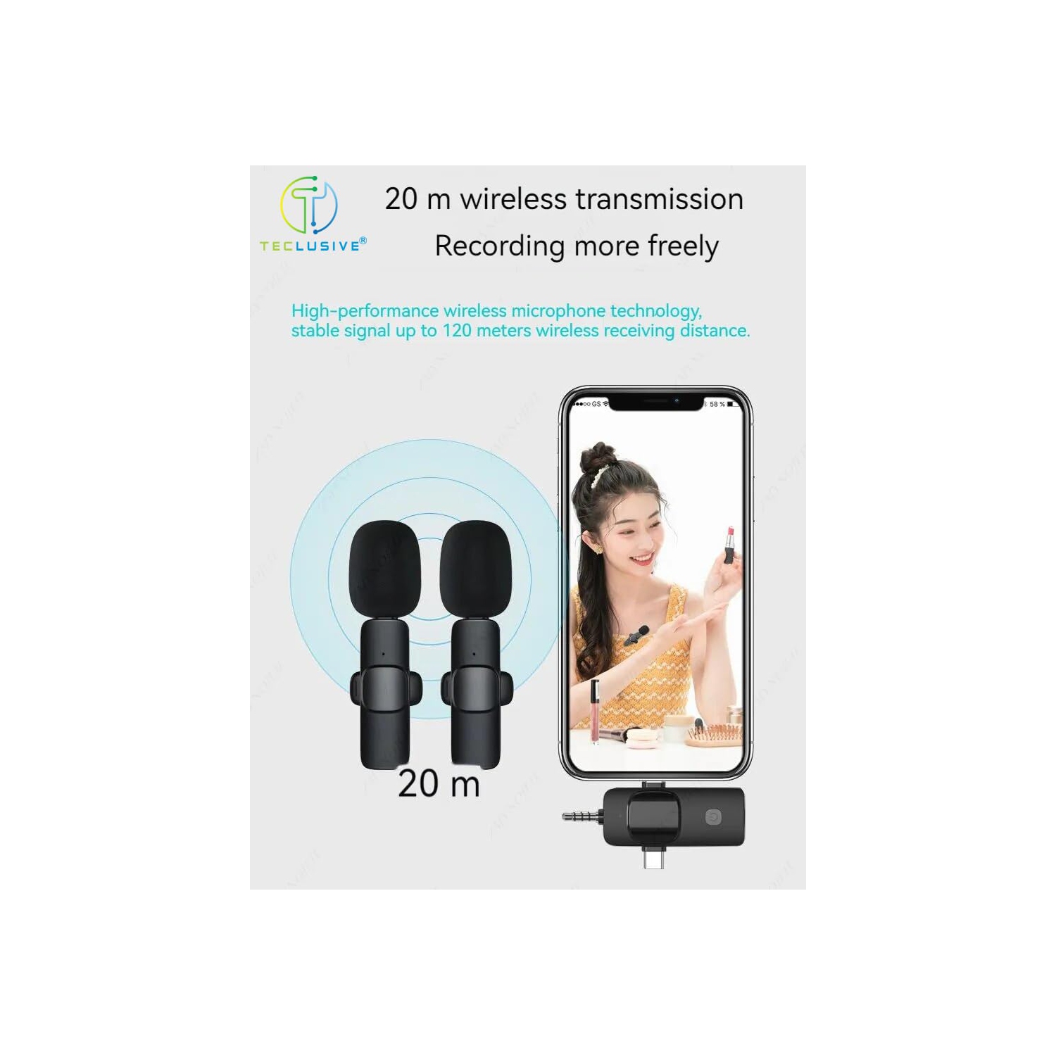 3 in 1 Wireless Lavalier Microphone Compatible with iPhone Type C 3.5mm Jack DSLR Camera | Wireless Microphone with Noise Cancellation for Vlog Insta