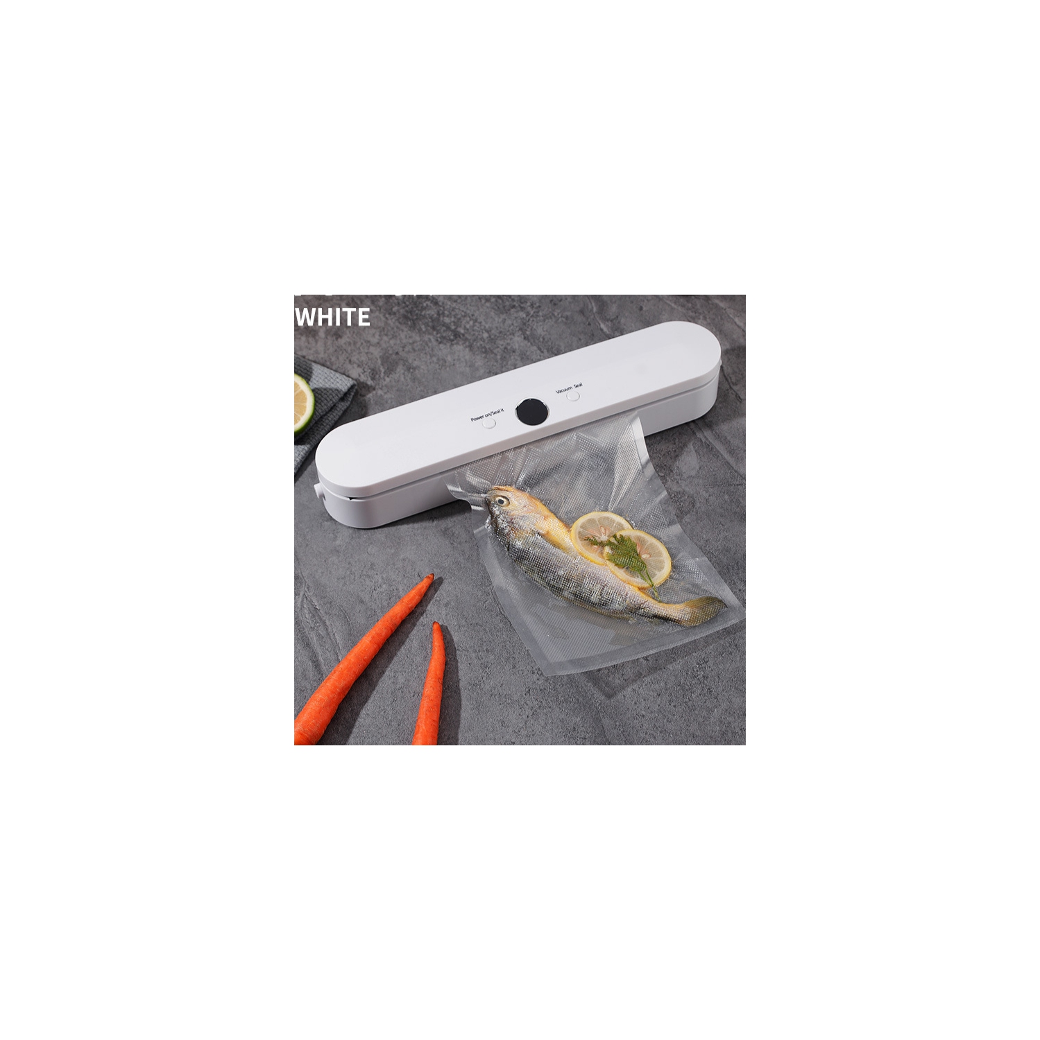 White Portable Wireless Vacuum Sealer - 1500mAh Battery, -62Kpa Strong Suction, ABS Material for Long-Lasting Food Freshness