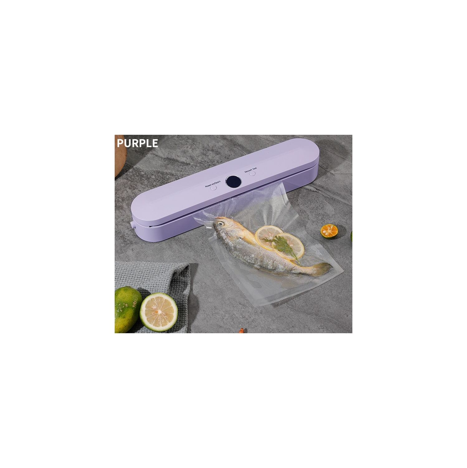 Scelleuse sous vide portative violette - Batterie 1500&nbsp;mAh, aspiration forte de 62 kpa, matériau ABS pour une fraîcheur durable des aliments