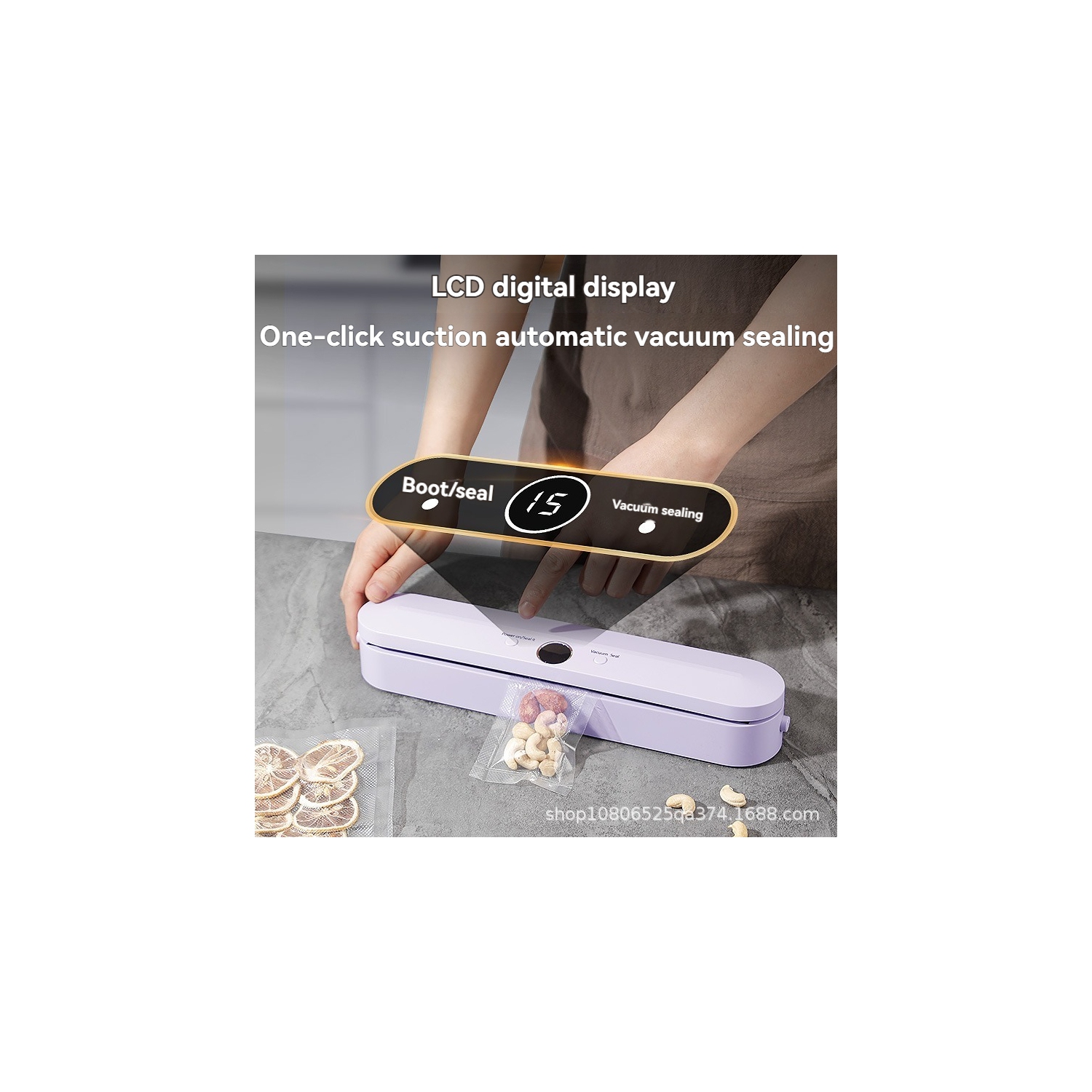 Scelleuse sous vide portative violette - Batterie 1500&nbsp;mAh, aspiration forte de 62 kpa, matériau ABS pour une fraîcheur durable des aliments