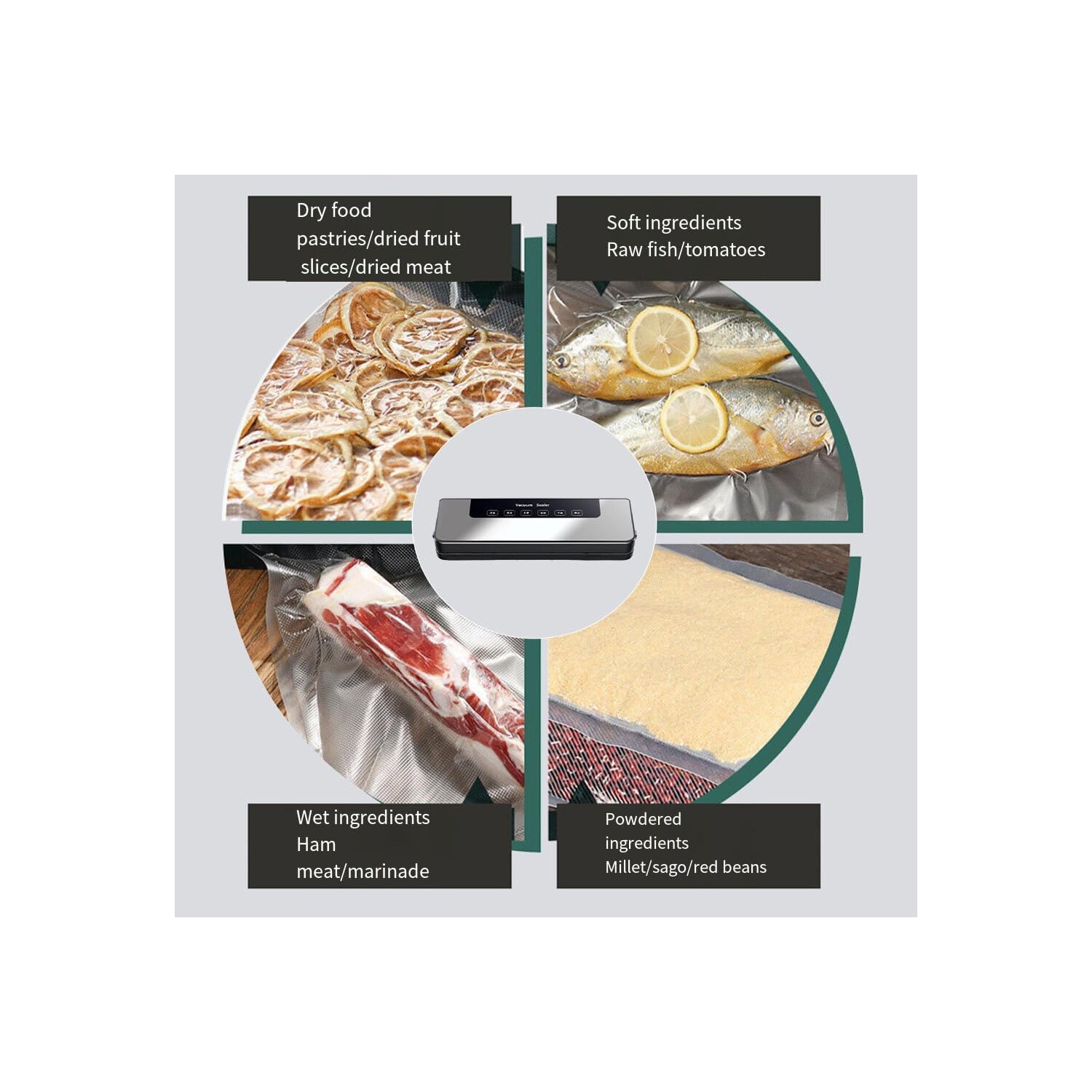 Fully automatic vacuum food sealer - 65kPa strong suction, 6-in-1 for wet and dry food, continuous sealing, 5 times longer freshness